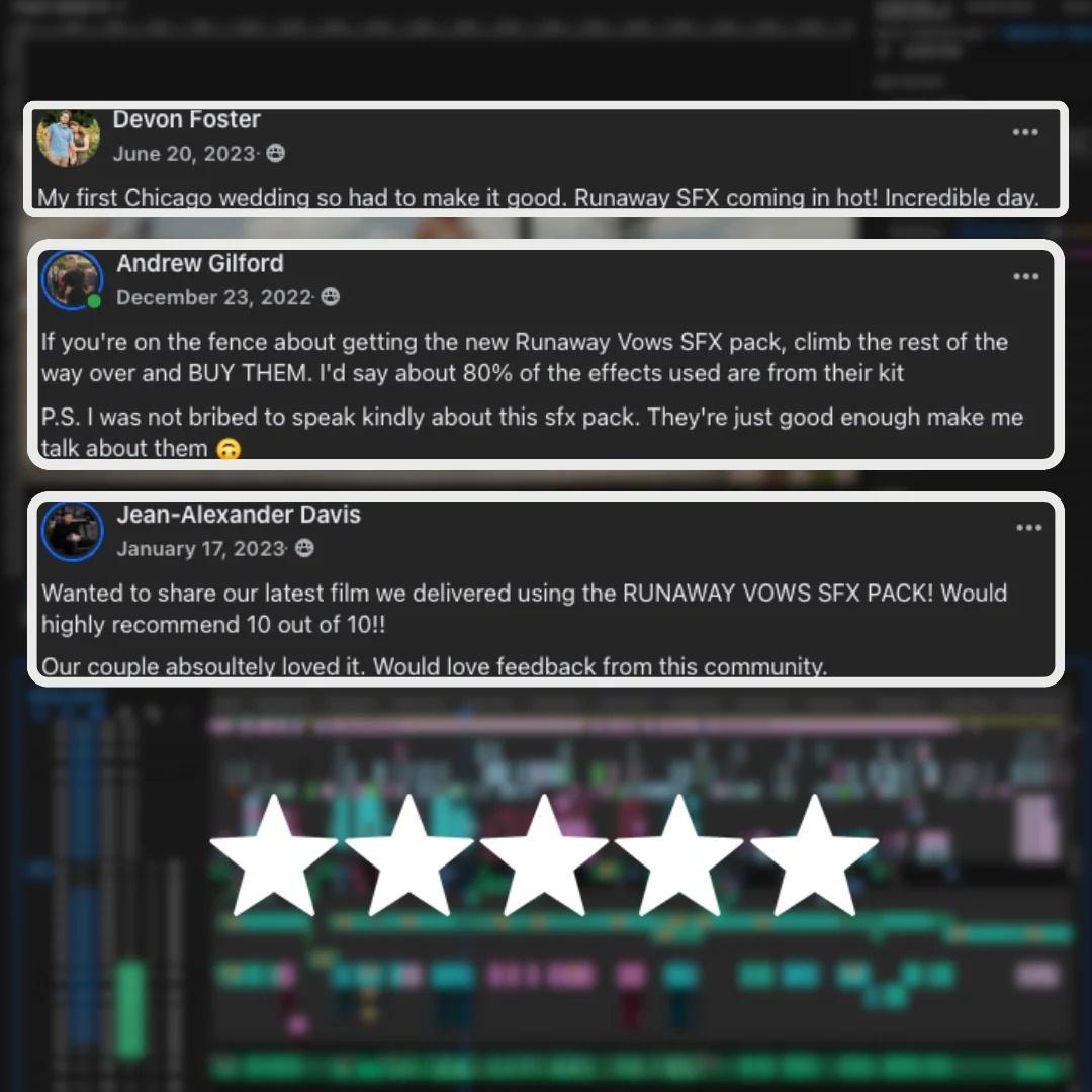 115个热门婚礼短片剪辑拟音、环境、氛围、转场音效素材 RunawayVows – Wedding SFX Pack（13180）