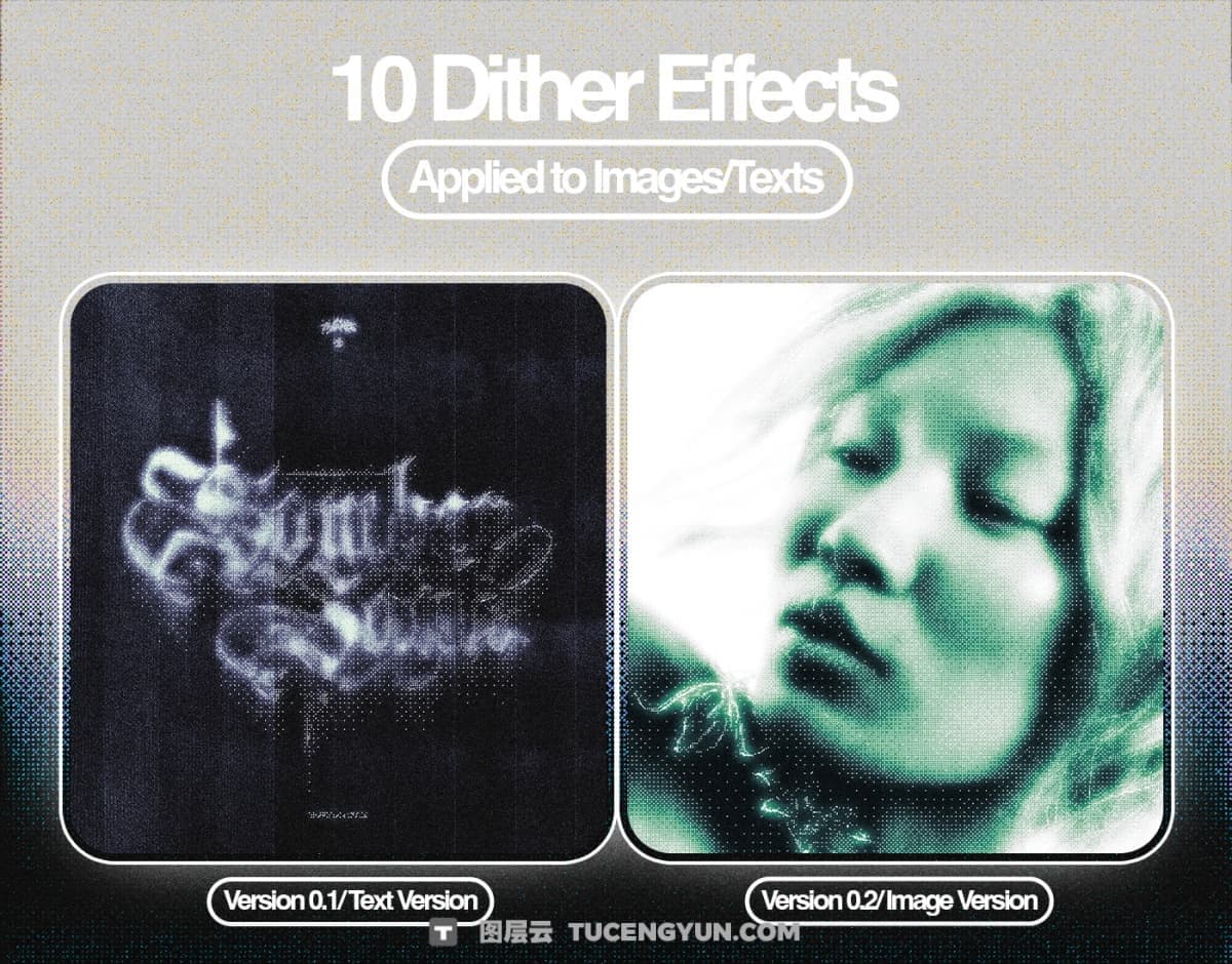 复古专业像素颗粒位图半调抖动故障扭曲效果PS动作+PAT图案纹理+GRD渐变预设 Züli – Dither Effects Pack（13394）