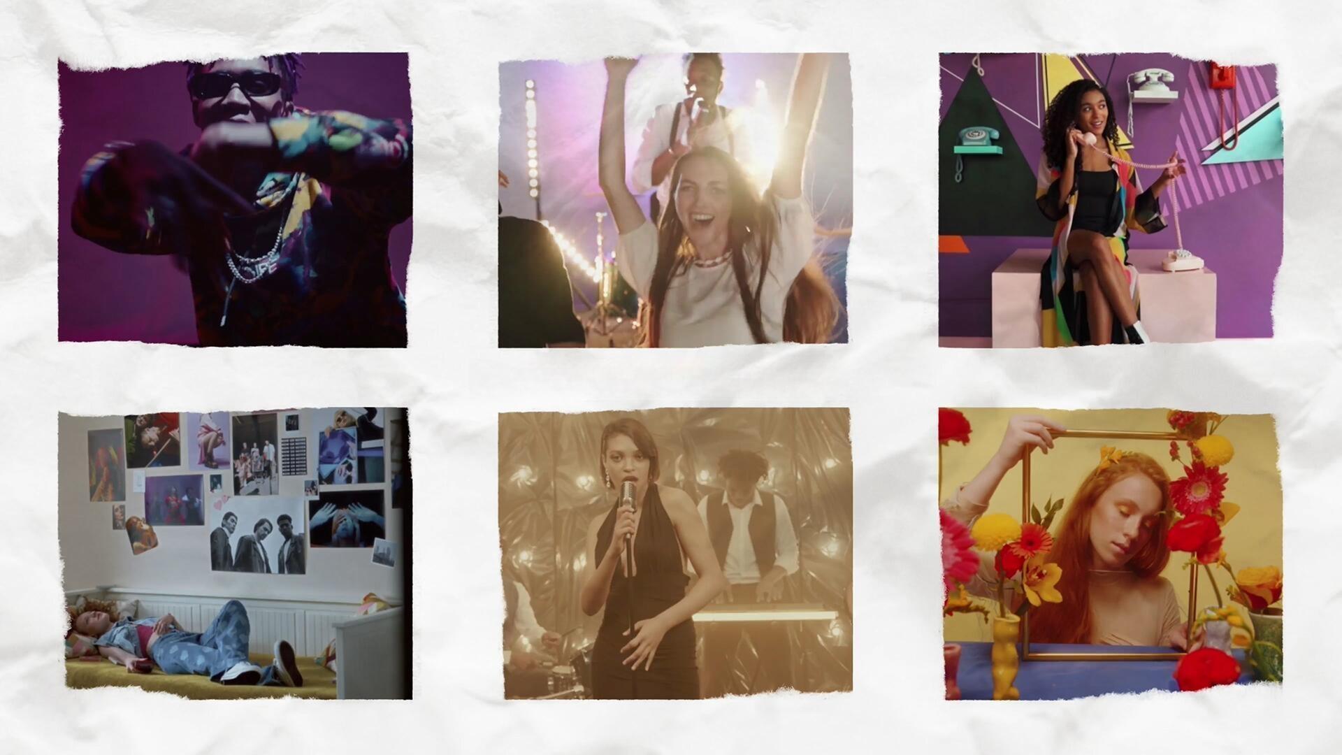 PR模板：创意纸质风格多画面网格分屏动态组合照片视频展示效果（13216）