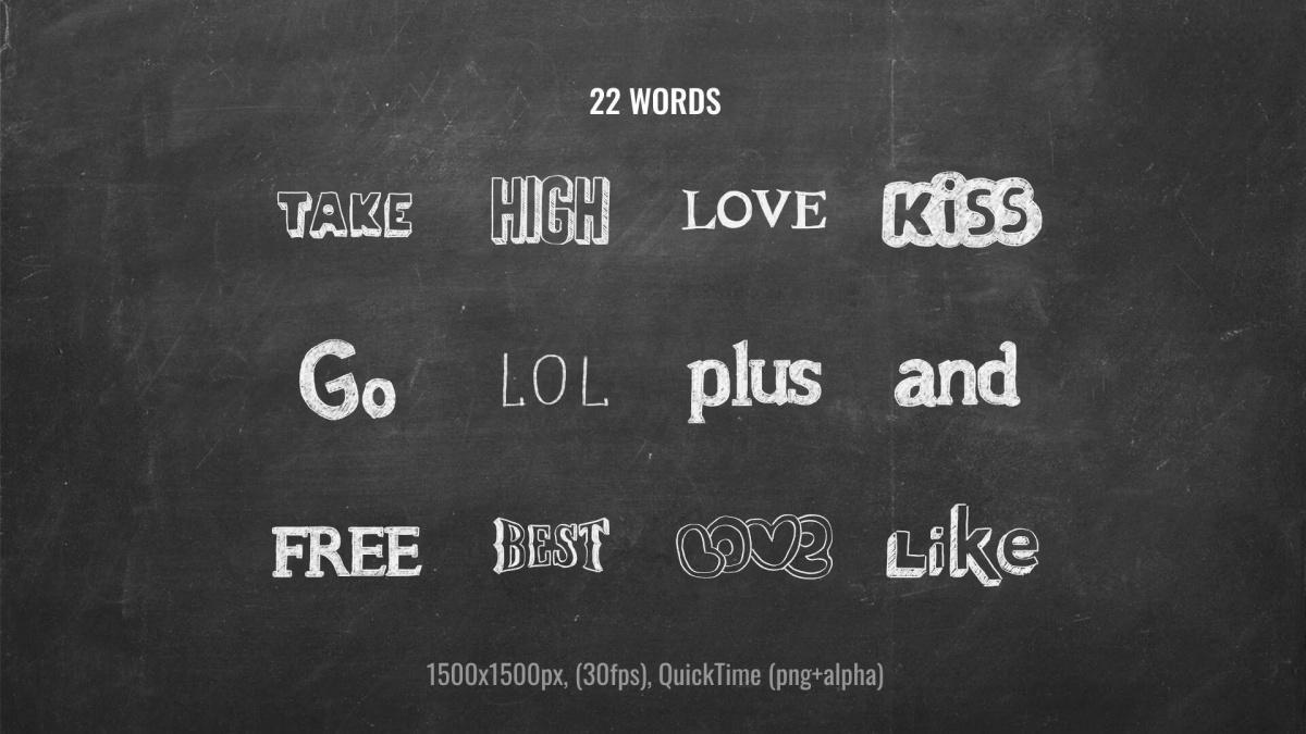 632个真实趣味粉笔手绘星星心形泡泡箭头圆圈标记单词字母符号表情动画透明通道视频素材包（13044）