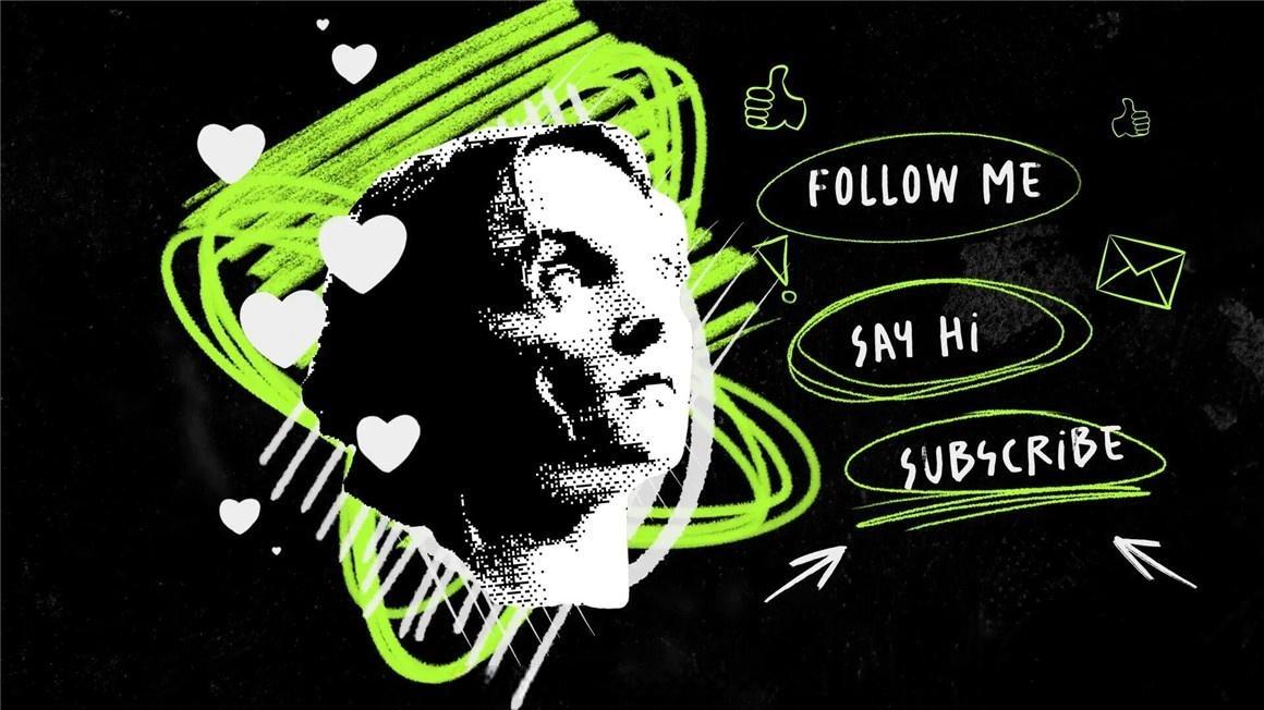 AE模板：大胆邋遢潦草手绘线条涂鸦头像拼贴艺术文字标题动画模板（13457）