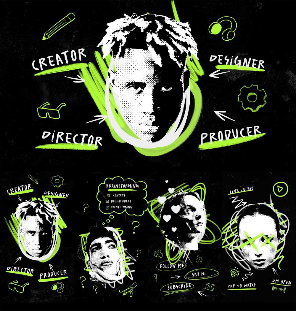 AE模板：大胆邋遢潦草手绘线条涂鸦头像拼贴艺术文字标题动画模板（13457）