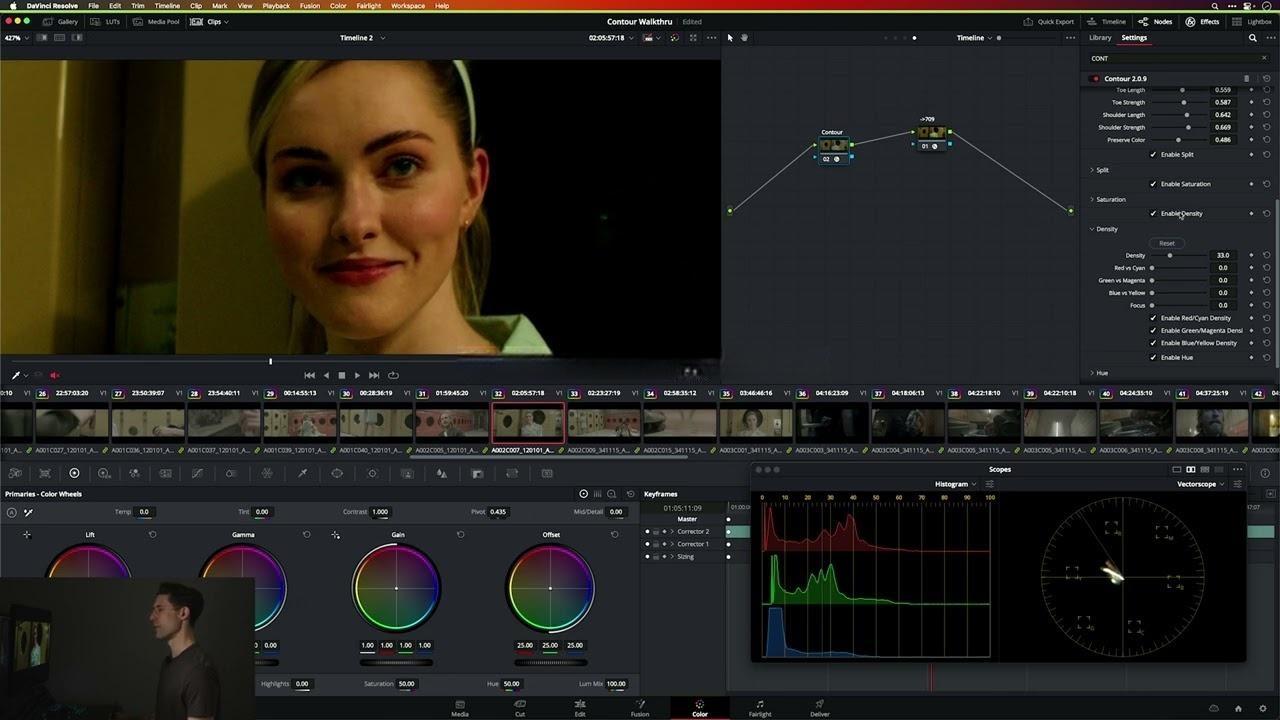 达芬奇插件：热门大师级电影美学曲线、分色、饱和度、色调、密度调整视频调色插件 Procolorist Contour v2.1.6 for DaVinci Reslove WIN/MAC（13425）