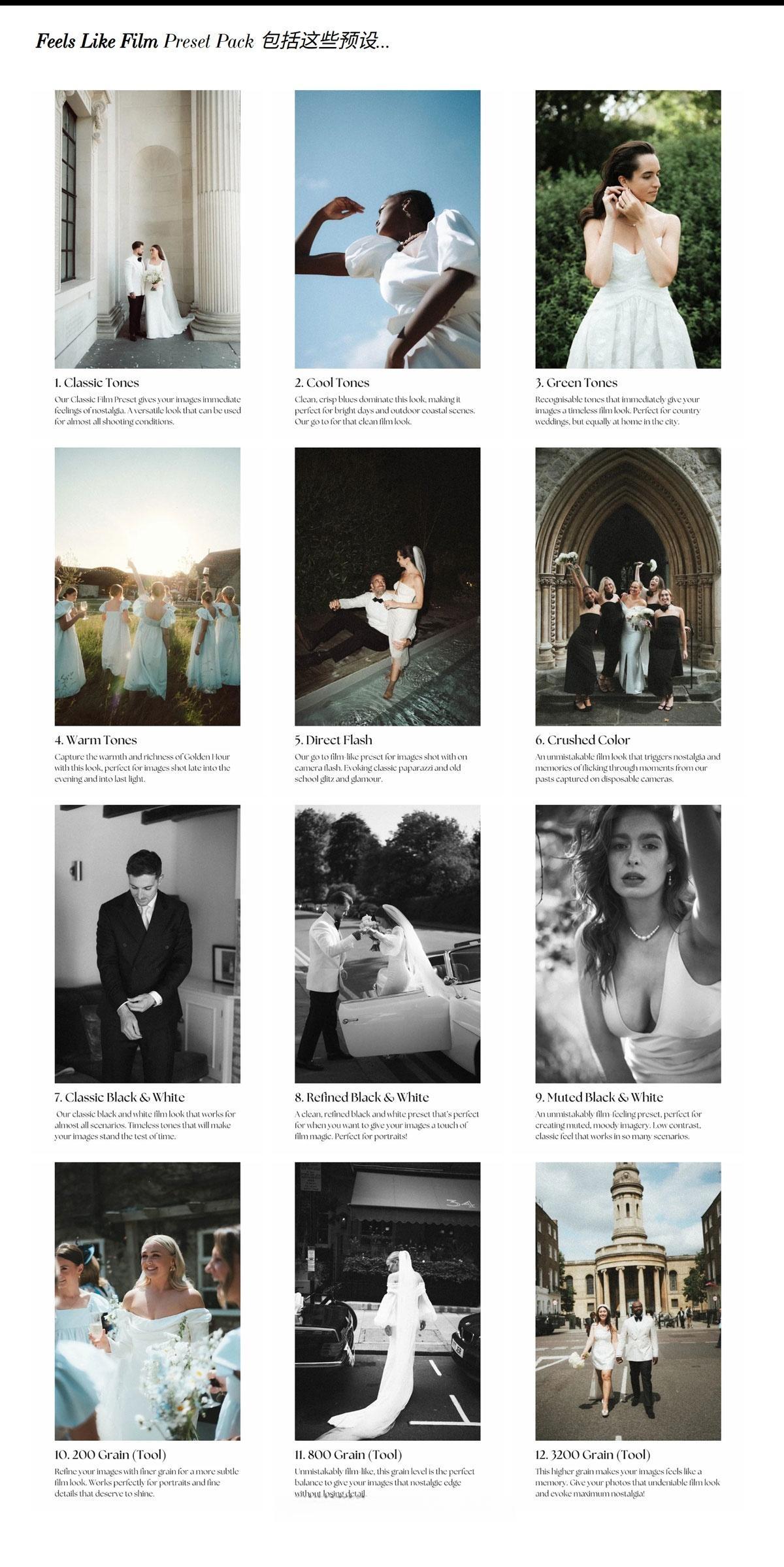 真实胶片电影美学怀旧色调颗粒纹理婚礼人像摄影LR调色预设 Zach & Grace – Feels Like Film（13245）