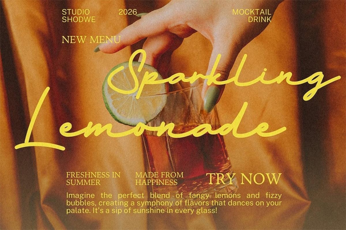 英文字体：大胆旅拍VLOG情绪氛围手写粗体歌词短词长句排版海报封面设计字体 Bensfley Script – Bold Monoline Signature Font（13135）