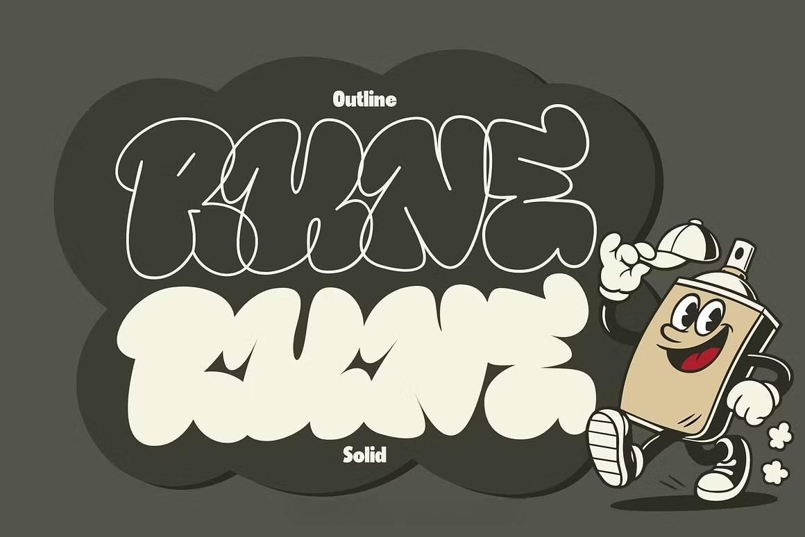 英文字体:大胆叛逆街头涂鸦Y2K气泡logo标题排版封面海报装饰字体 Rune – Authentic Grafity Look(13572) 英文字体:大胆叛逆街头涂鸦Y2K气泡logo标题排版封面海报装饰字体 Rune – Authentic Grafity Look(13572)