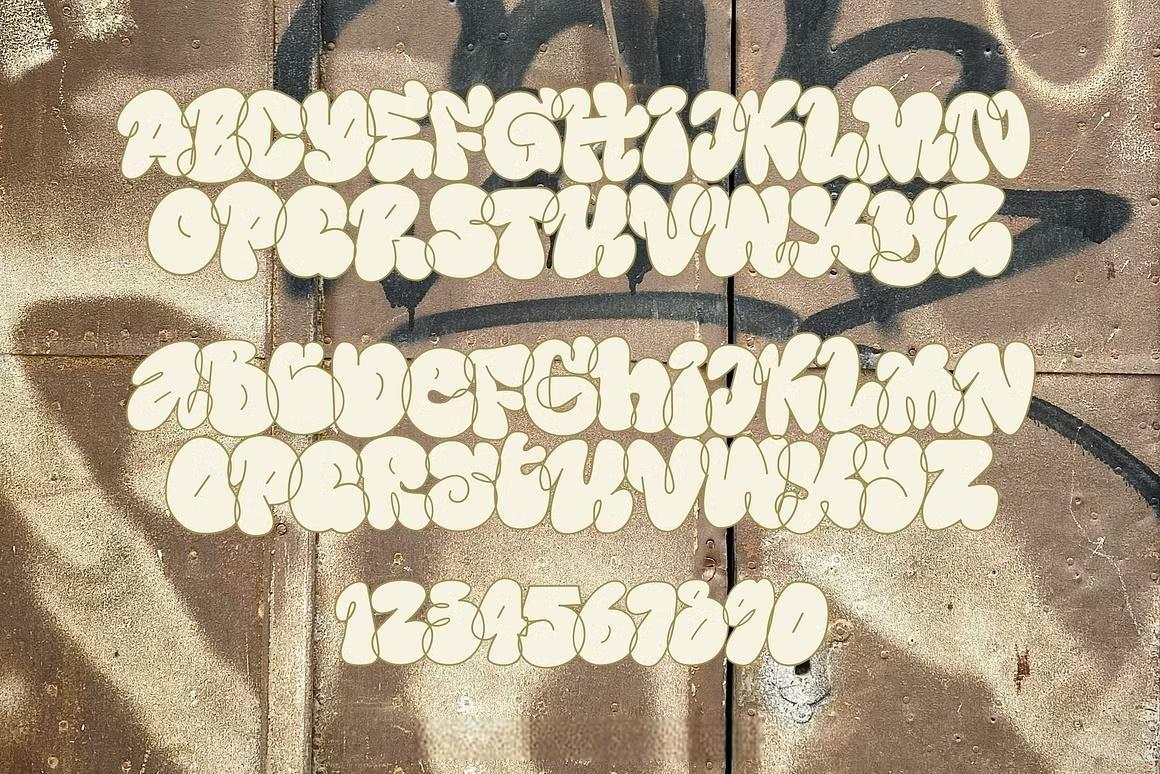 英文字体：大胆叛逆街头涂鸦Y2K气泡logo标题排版封面海报装饰字体 Rune – Authentic Grafity Look（13572）