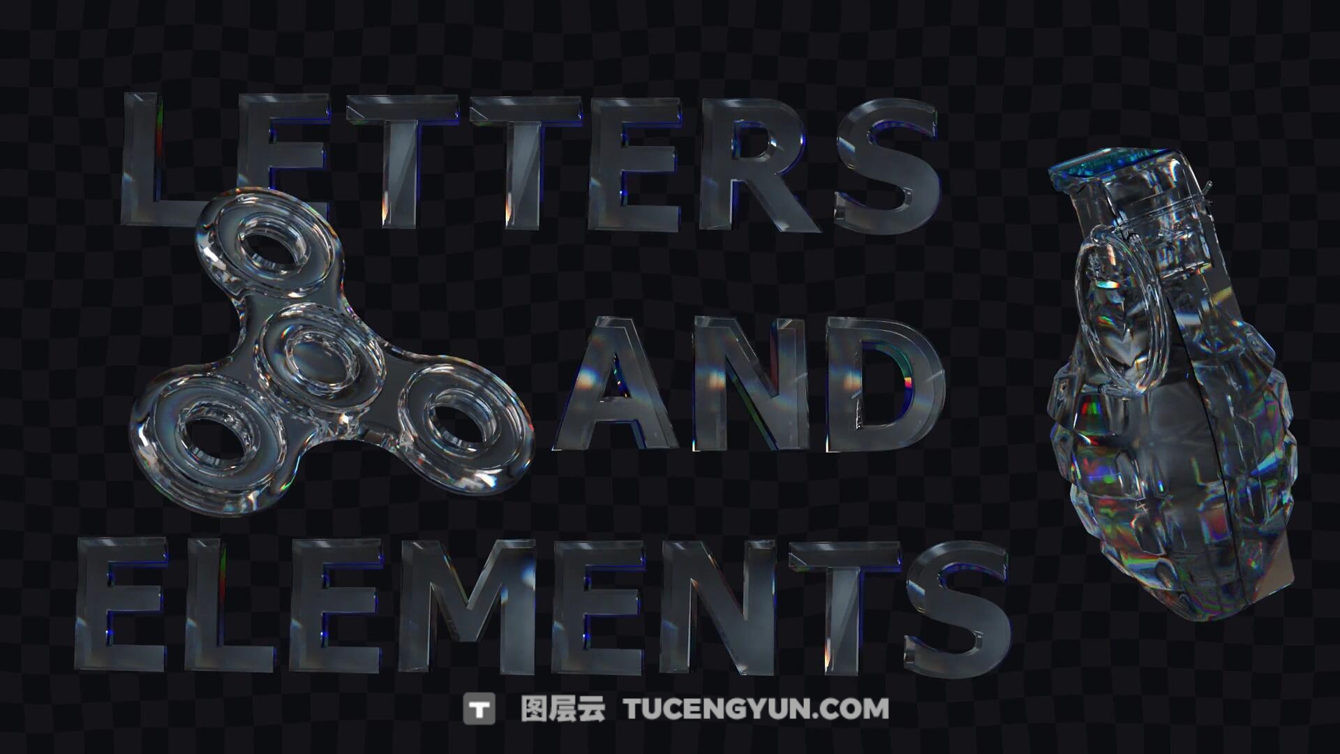 66个超现实主义水晶玻璃材质光线折射电子产品玩具几何形状字母数字透明通道MOV视频素材（13341）