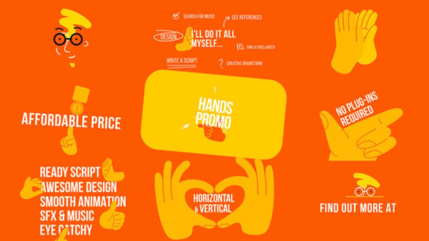 AE模板：创意极简主义2D手势互动文字标题品牌宣传片头动画模板（13196）