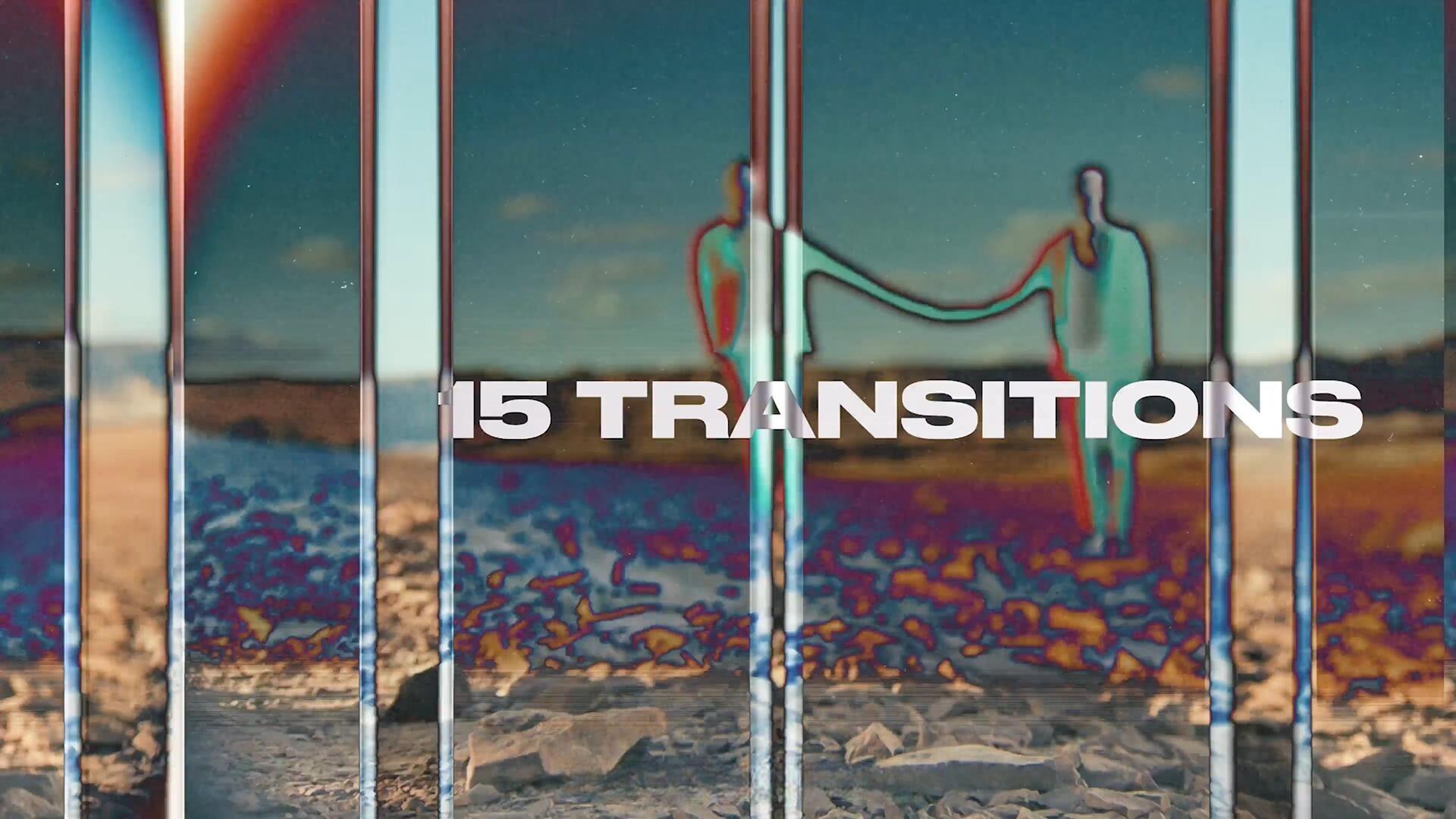 AE/PR模板：15个复古美学故障朦胧胶片打印扫描颗粒叠加视频无缝转场过渡（13309）