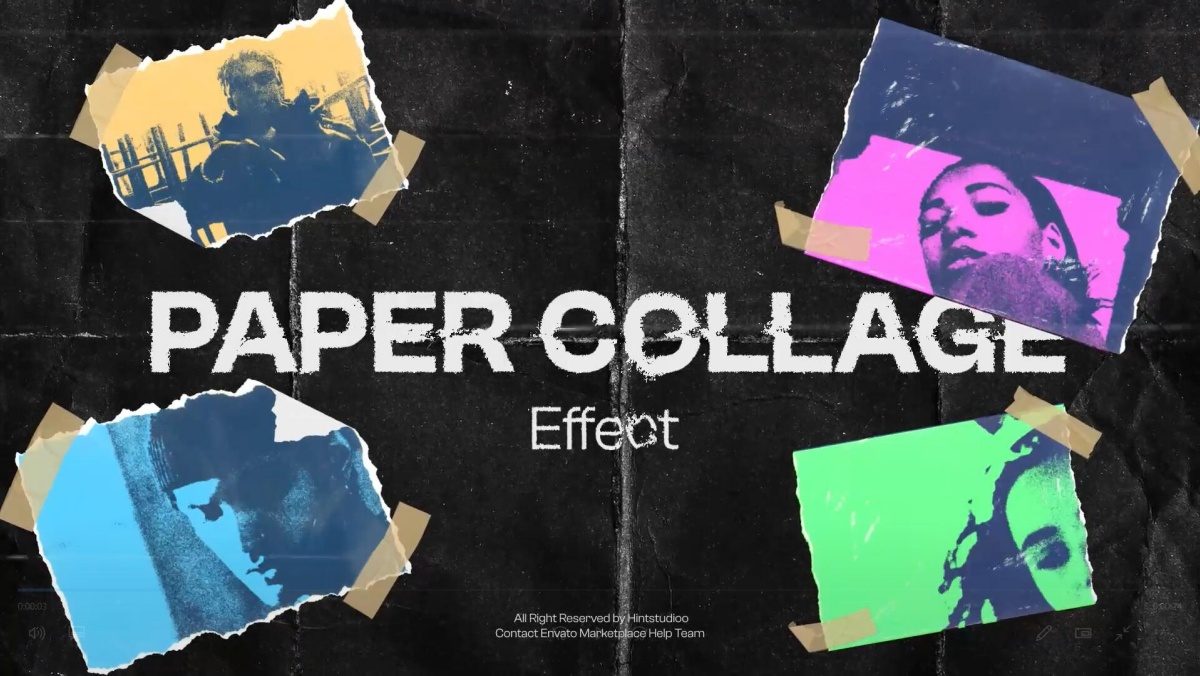 AE模板：前卫另类仿旧美学剪纸拼贴手工DIY撕纸照片展示开场片头（13294）