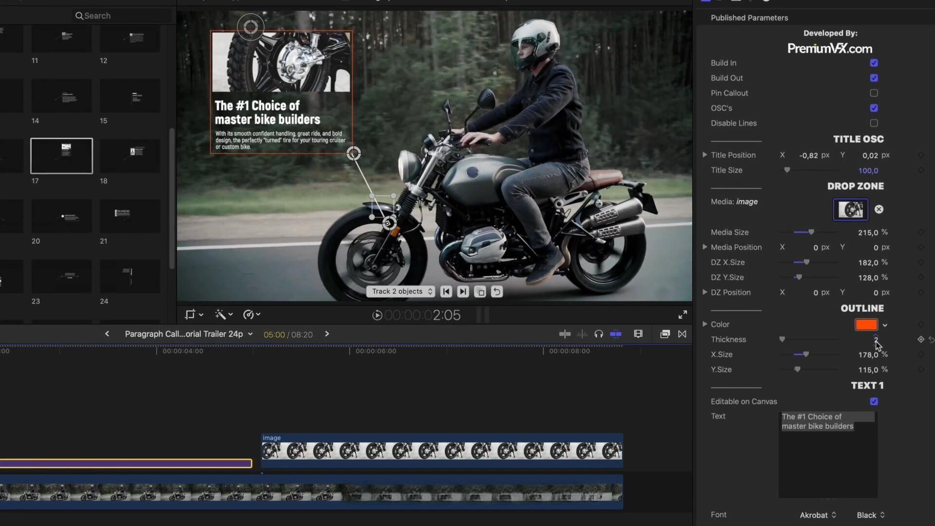 FCPX插件：30种一键式自动跟踪线条呼出式文字标题数据标注动画效果插件 Paragraph Callouts（13137）