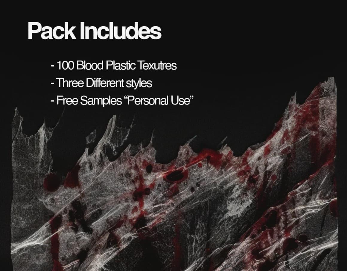 100个逼真撕裂染血塑料袋血液塑料薄膜保鲜膜万圣节恐怖背景肌理纹理图片设计套装 Züli – +100 BLOOD Plastic Textures Pack（13507）