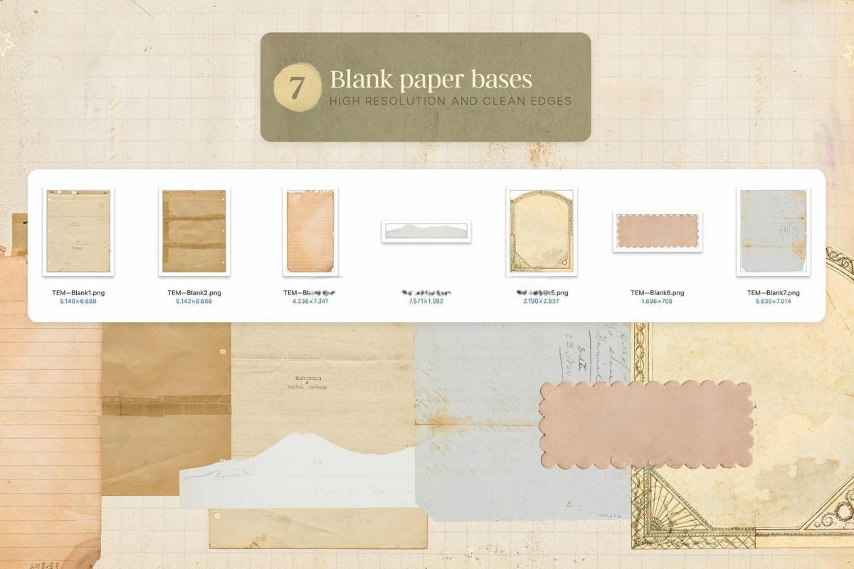 170个复古拼贴艺术磨损撕纸邮票菜单手写信件情书标签印刷书页PNG免扣背景设计元素 Vintage Ephemera Paper Pack（13043）