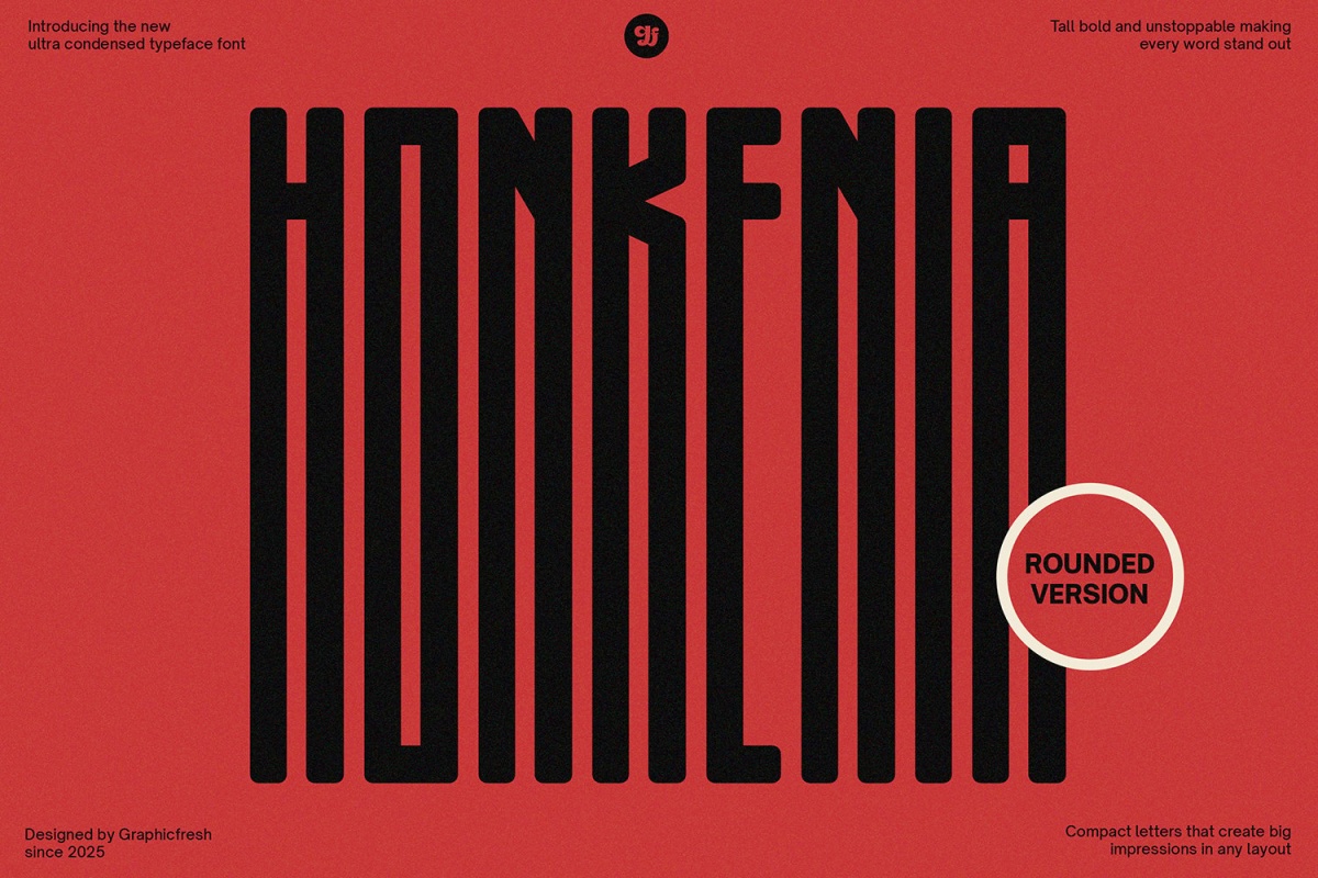 英文字体:极简现代浓缩未来派科技海报标题排版无衬线封面海报设计字体 Honkenia Rounded – The Ultra Condensed Font(13061) 英文字体:极简现代浓缩未来派科技海报标题排版无衬线封面海报设计字体 Honkenia Rounded – The Ultra Condensed Font(13061)