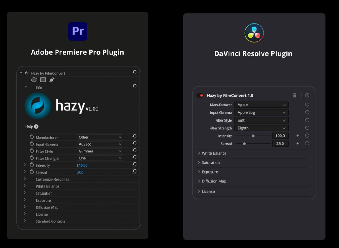达芬奇/AE/PR/FCPX插件：复古梦幻朦胧视频柔光视觉效果漫射扩散黑柔滤镜插件 FilmConvert Hazy Win/Mac破解版（11229）