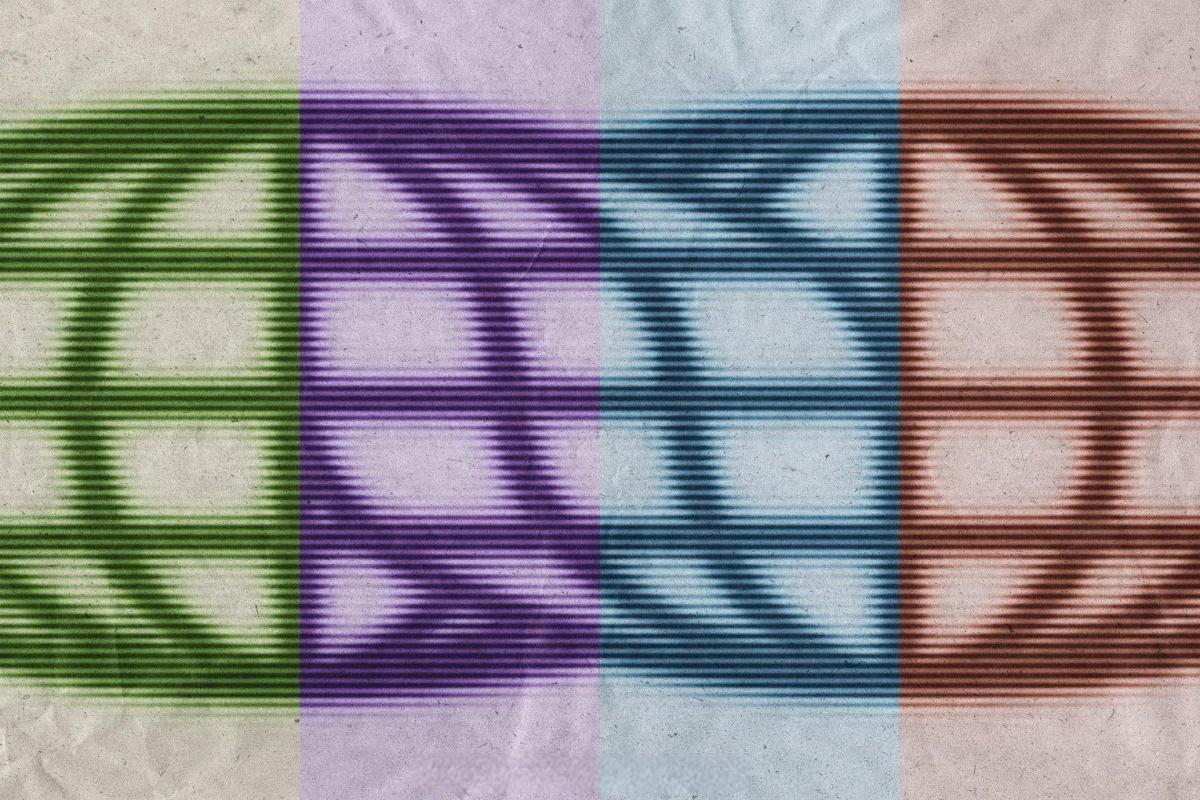 复古半色调百叶窗格栅质感墨水喷洒朦胧折痕海报封面设计PSD样机 Lined Halftone Text Effect（13307）