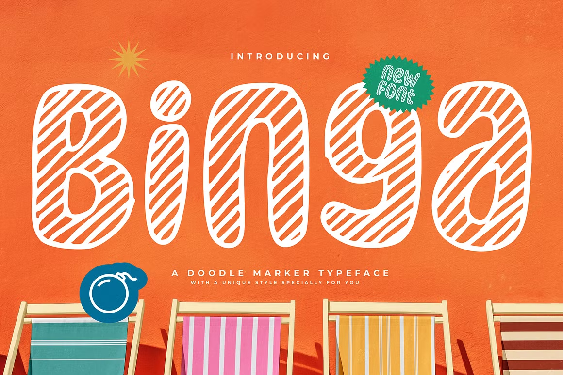英文字体:复古大胆圆润俏皮趣味手写线条填充品牌海报封面设计字体 Binga Doodle Font(13358) 英文字体:复古大胆圆润俏皮趣味手写线条填充品牌海报封面设计字体 Binga Doodle Font(13358)