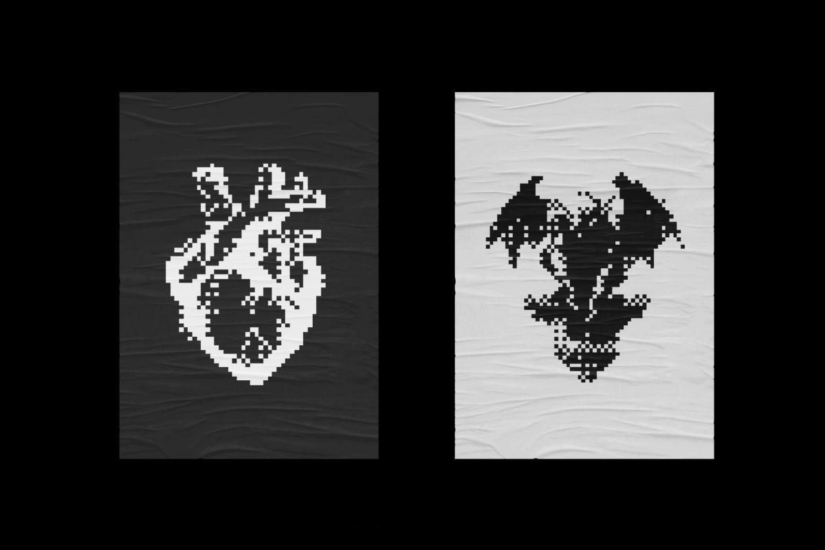 120款暗黑仿旧Y2K低保真像素颗粒位图艺术AI矢量插画图形PNG图片设计元素套装 Dark Aesthetic Dithering Graphic Bundle（13257）