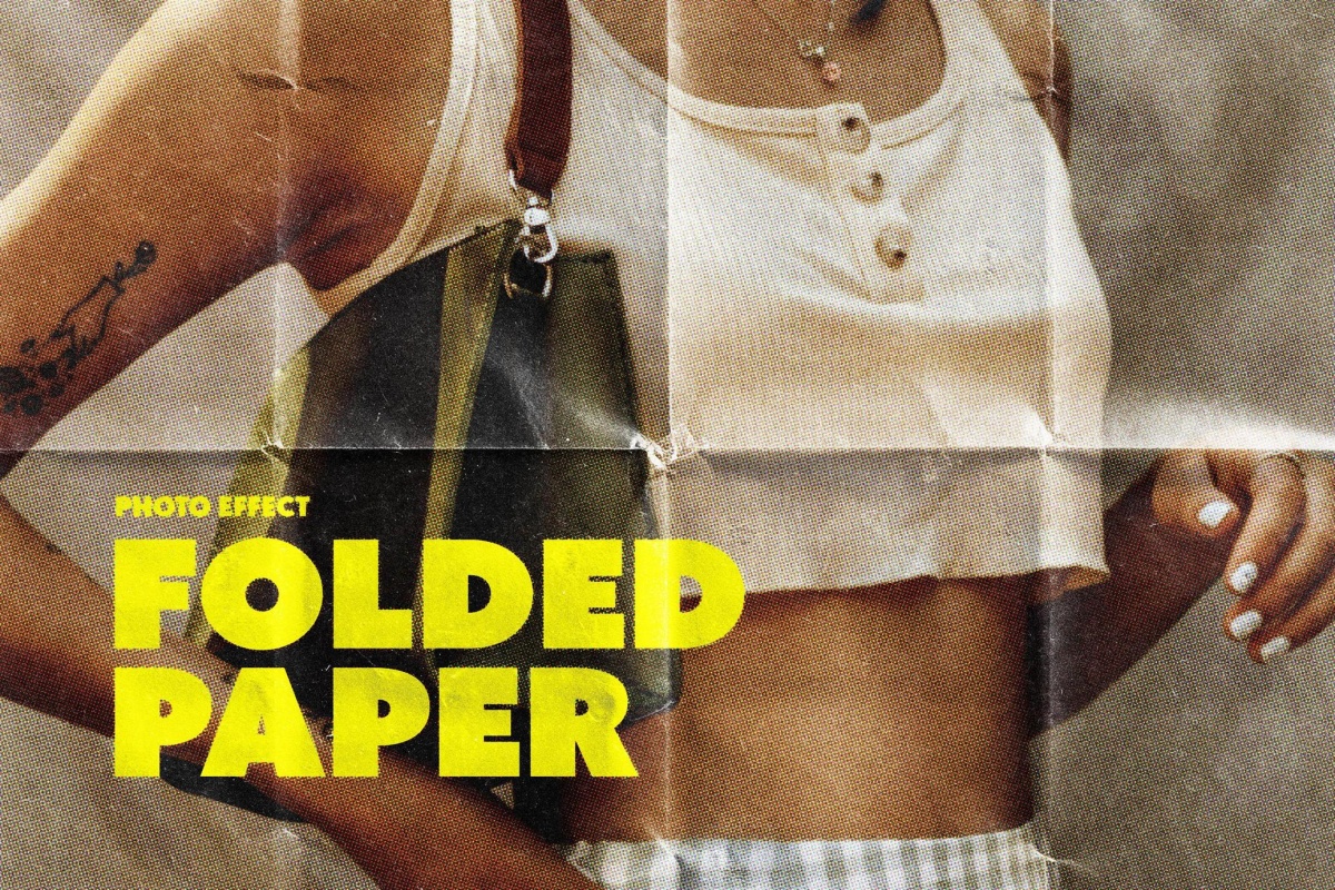 复古老化褶皱磨损污迹颗粒折痕折叠纸纹纸张叠加PSD特效样机 Folded Paper Photo Effect（13268）