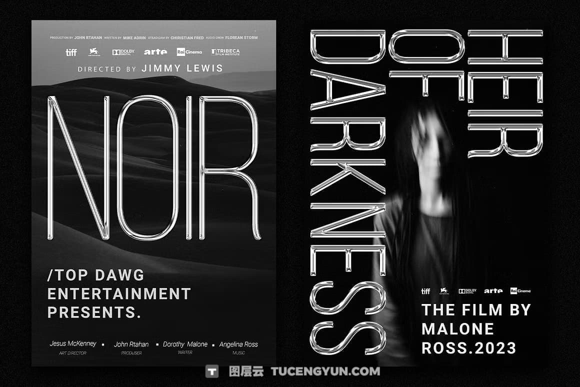 Pixflo 独特新潮酸性镀铬金属3D电影封面海报标题设计排版PSD模板 Pixflow – Chrome Movie Posters（13367）