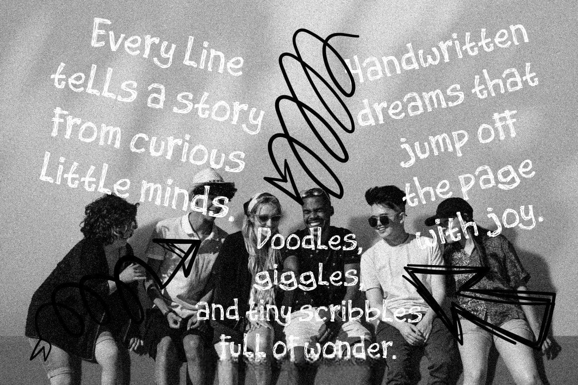 英文字体：创意古怪俏皮潦草涂鸦黑白摇滚杂志手绘线条英文字体包 Doodle Lines Scribble Handwritten Font（13220）