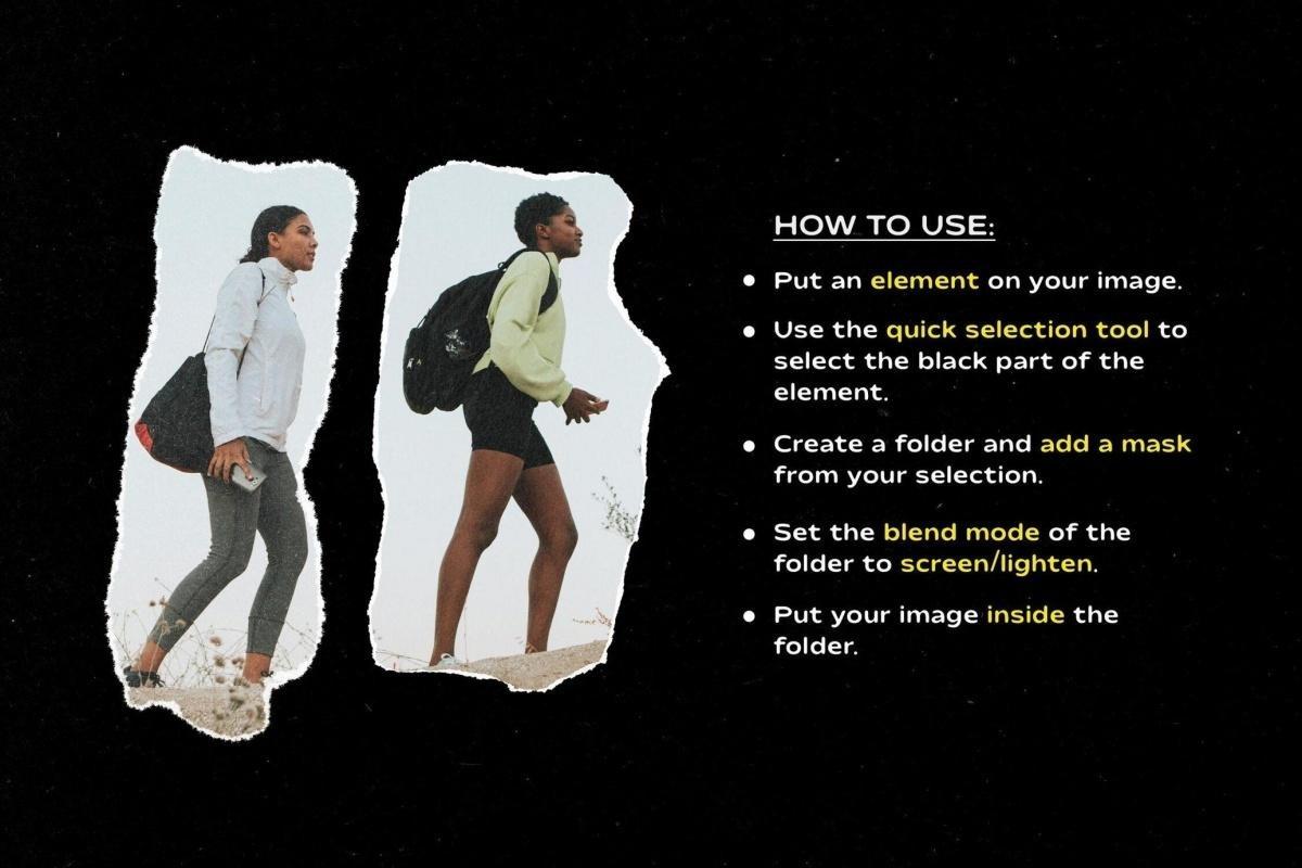 30款复古粗糙撕纸刀切破碎破损划痕毛边抽象艺术纸张肌理PNG+PSD设计素材 RIPPED Paper Elements Collection（13235）