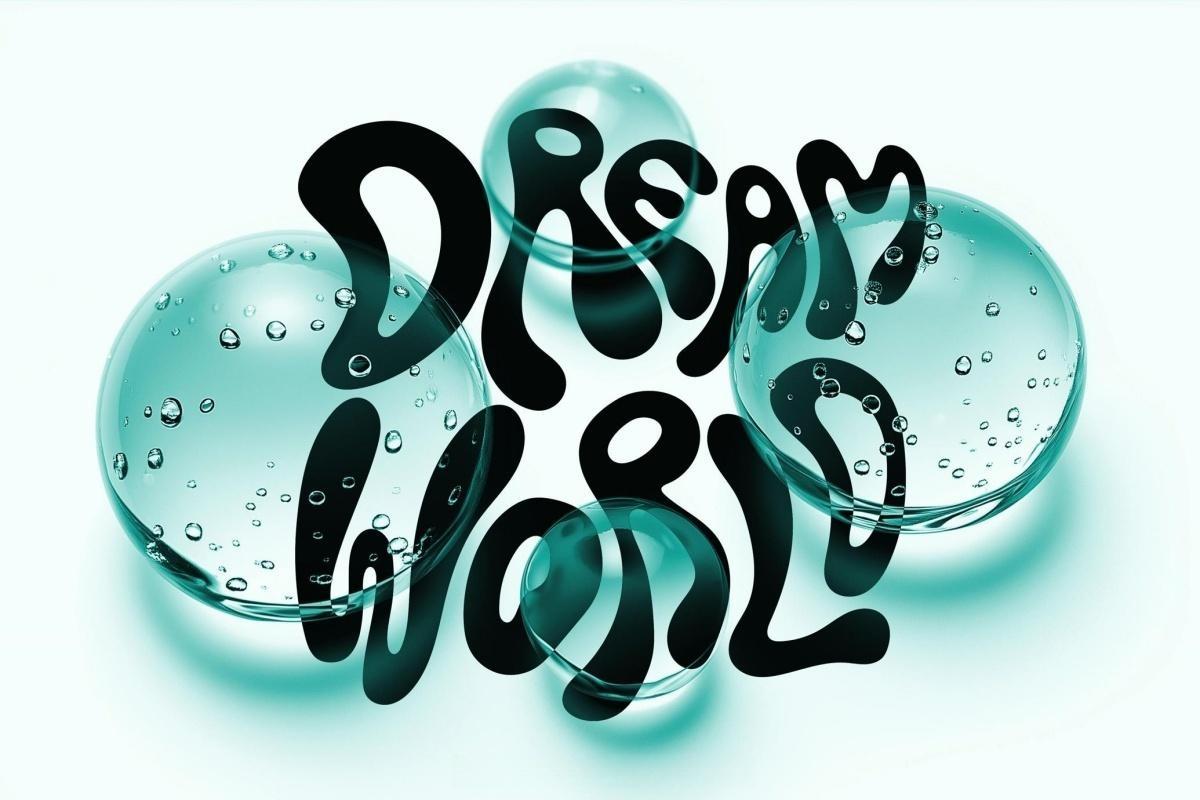 抽象透明扭曲球体状腮红、海泡水蓝色、冷蓝色、文字标题海报专辑封面设计PSD特效样机 Water Liquid Bubbles Effect（13306）