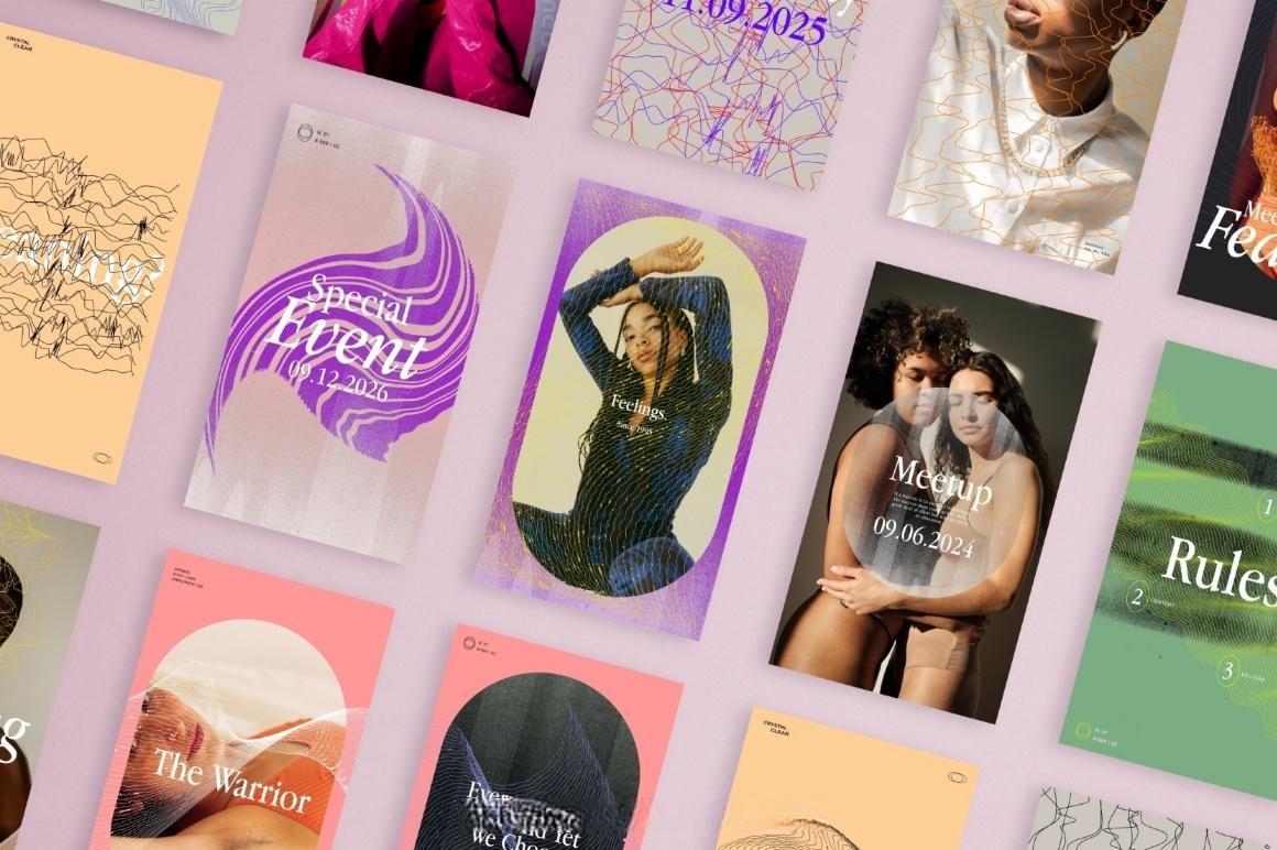 75款90年代风格INS多尺寸社交媒体图文海报排版布局PSD模板设计套装 Feel – Social Media Kit（13621）