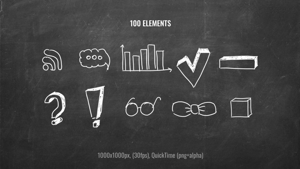 632个真实趣味粉笔手绘星星心形泡泡箭头圆圈标记单词字母符号表情动画透明通道视频素材包（13044）