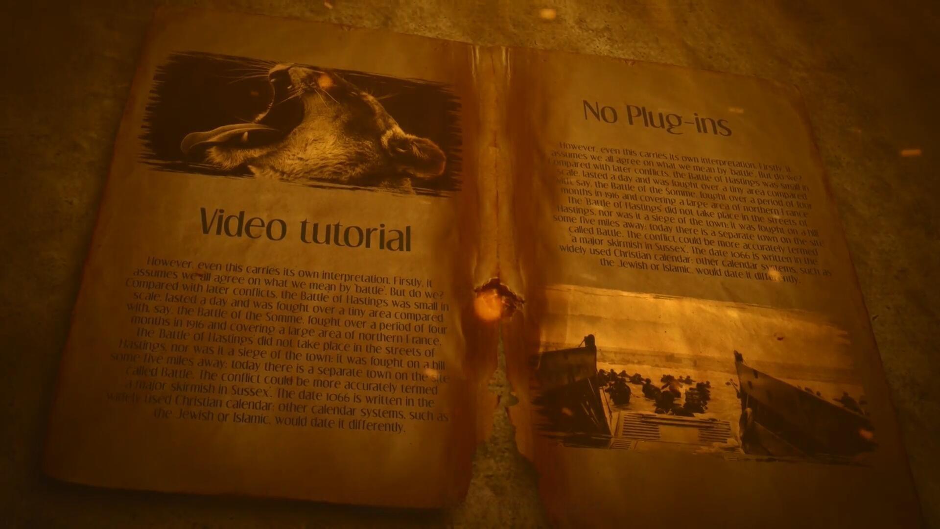 FCPX插件：全新大气史诗做旧书籍燃烧灰烬电影开场片头（13525）