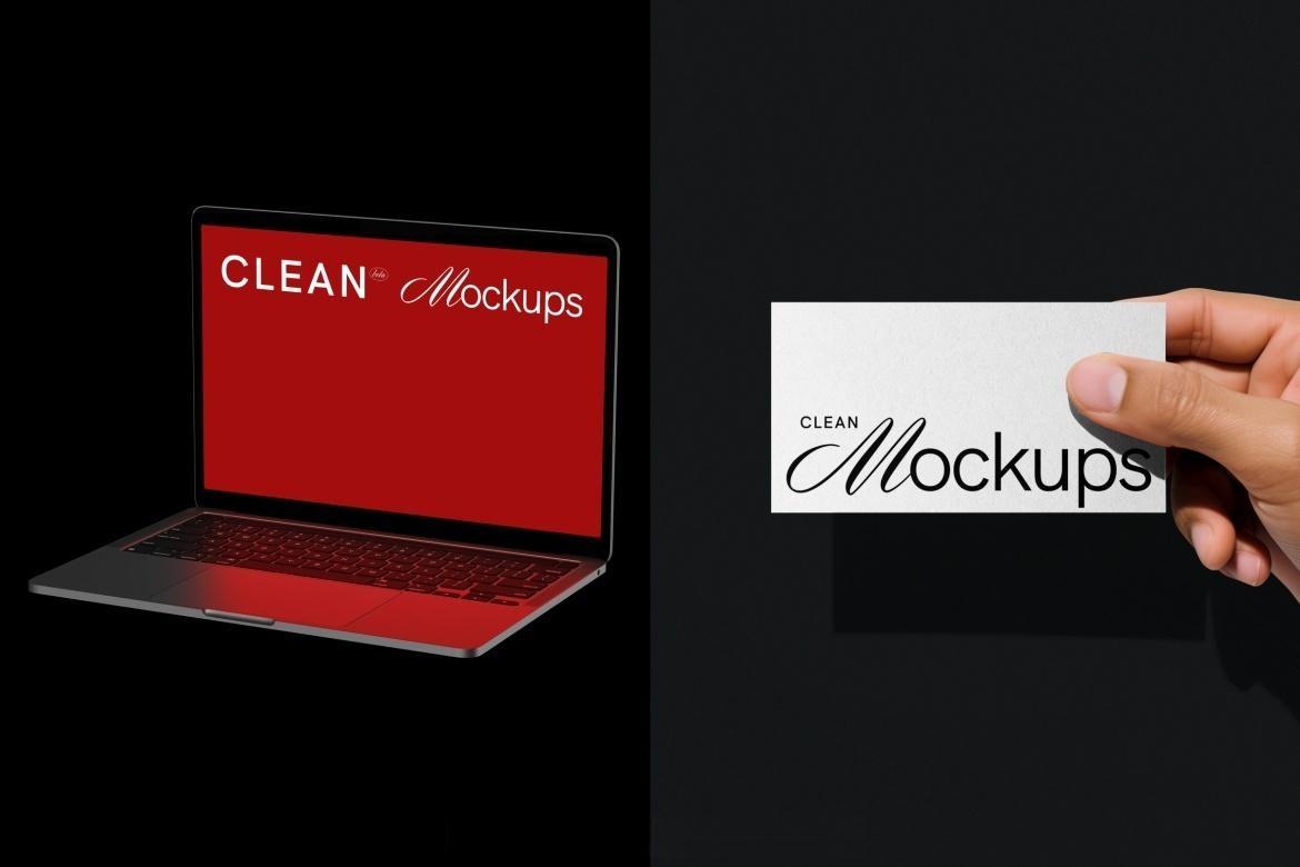 19个暗黑优雅现代T恤名片海报帆布袋广告牌手机电脑酒瓶纸杯品牌VI设计展示PSD样机组合 BLACK PACK（13292）