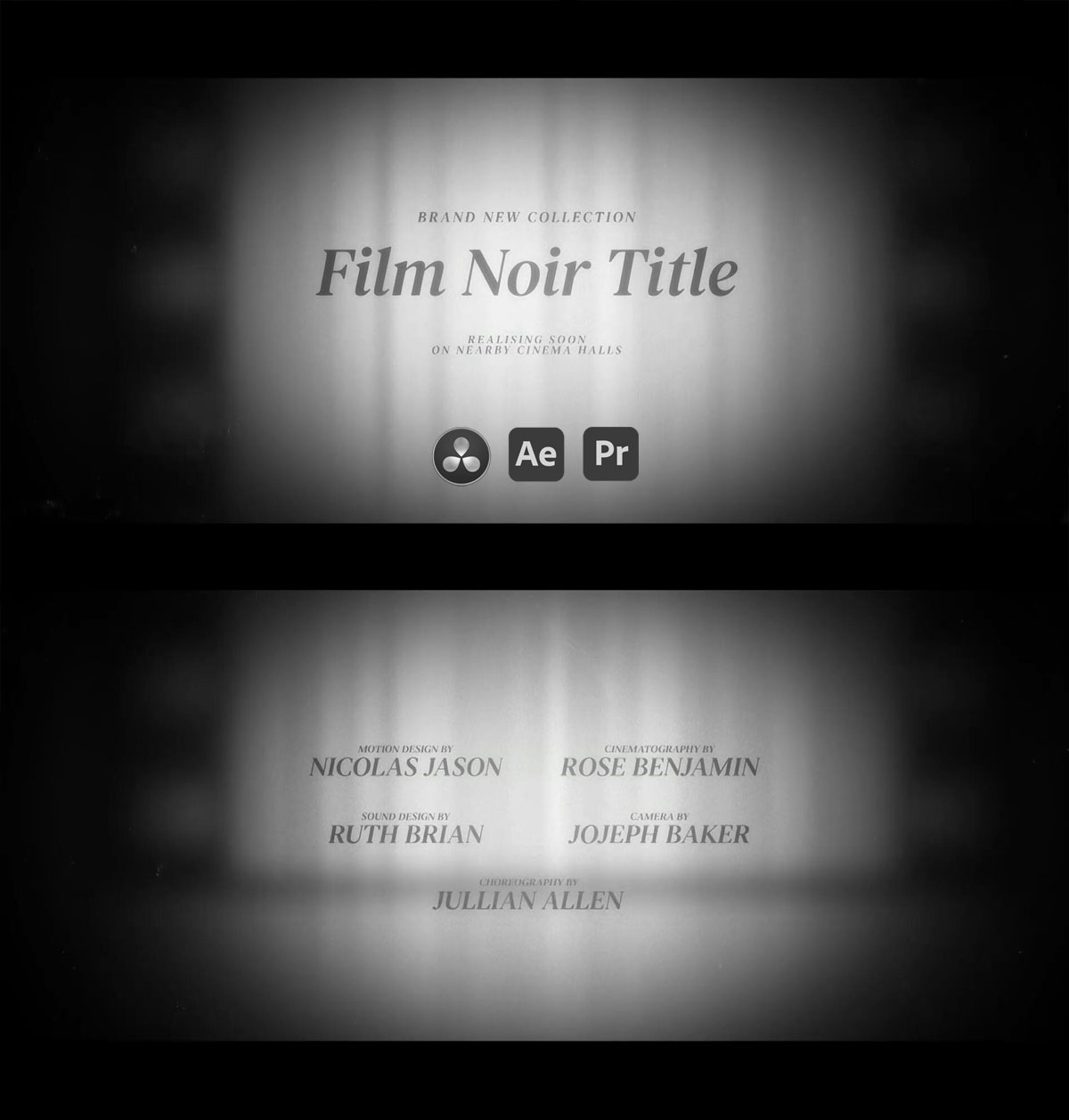 AE/PR/达芬奇模板:《卓别林风格》复古黑白老式幽默悬疑侦探电影演职员表标题包(6322) AE/PR/达芬奇模板:《卓别林风格》复古黑白老式幽默悬疑侦探电影演职员表标题包(6322)