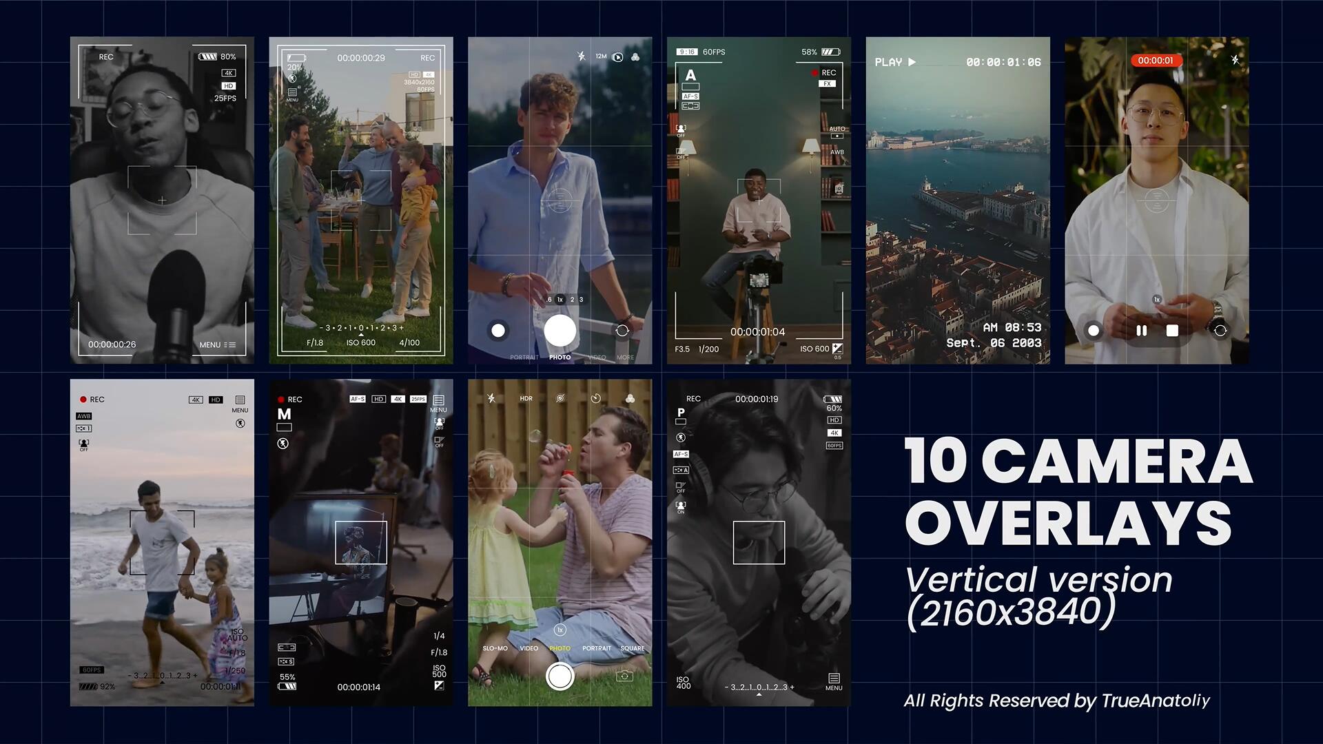 AE模板：20个逼真相机取景器参数图标屏幕元素动画包 支持横竖屏（13312）