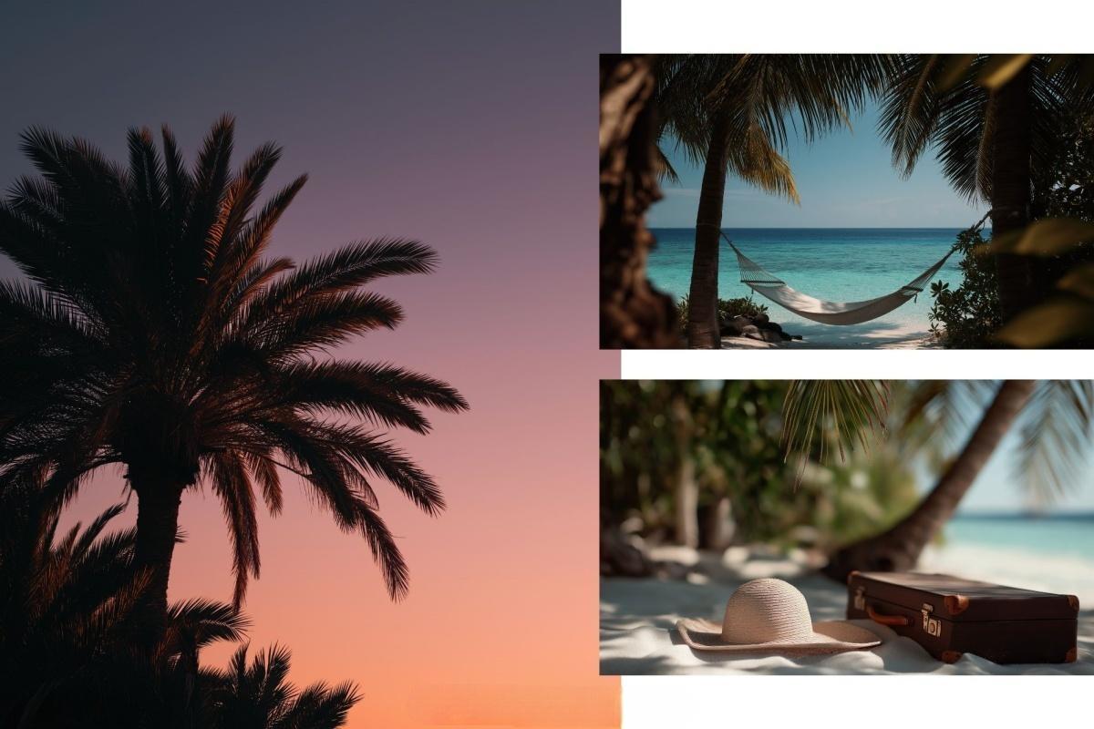 100个经典热带夏季黄昏文艺海滩热带植物水果海面JPG+MP4背景素材 Tropical Vibes（13228）