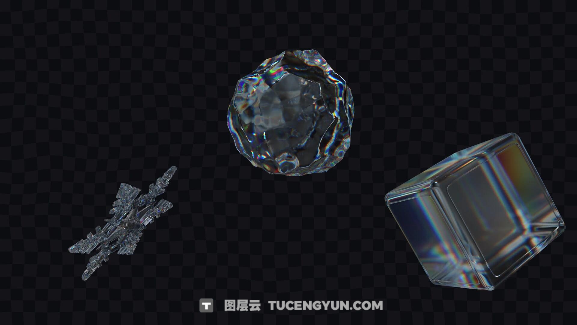 66个超现实主义水晶玻璃材质光线折射电子产品玩具几何形状字母数字透明通道MOV视频素材（13341）