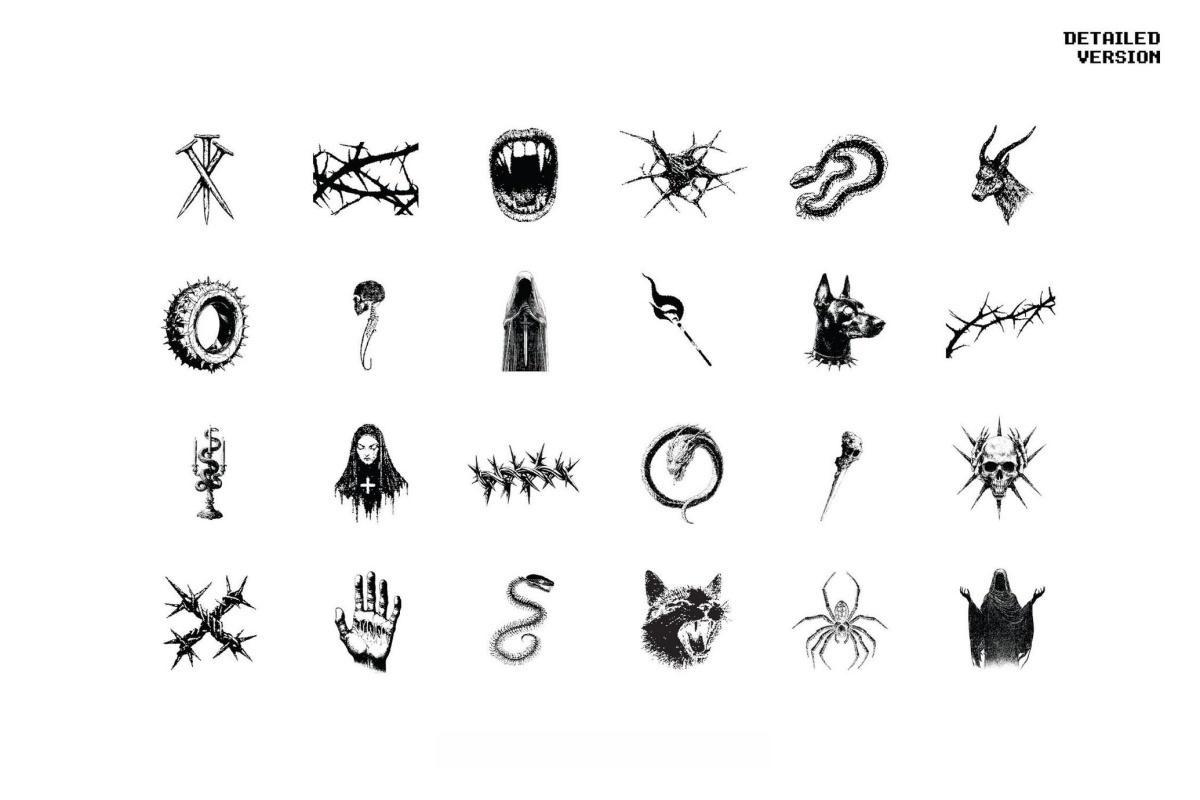 120款暗黑仿旧Y2K低保真像素颗粒位图艺术AI矢量插画图形PNG图片设计元素套装 Dark Aesthetic Dithering Graphic Bundle（13257）