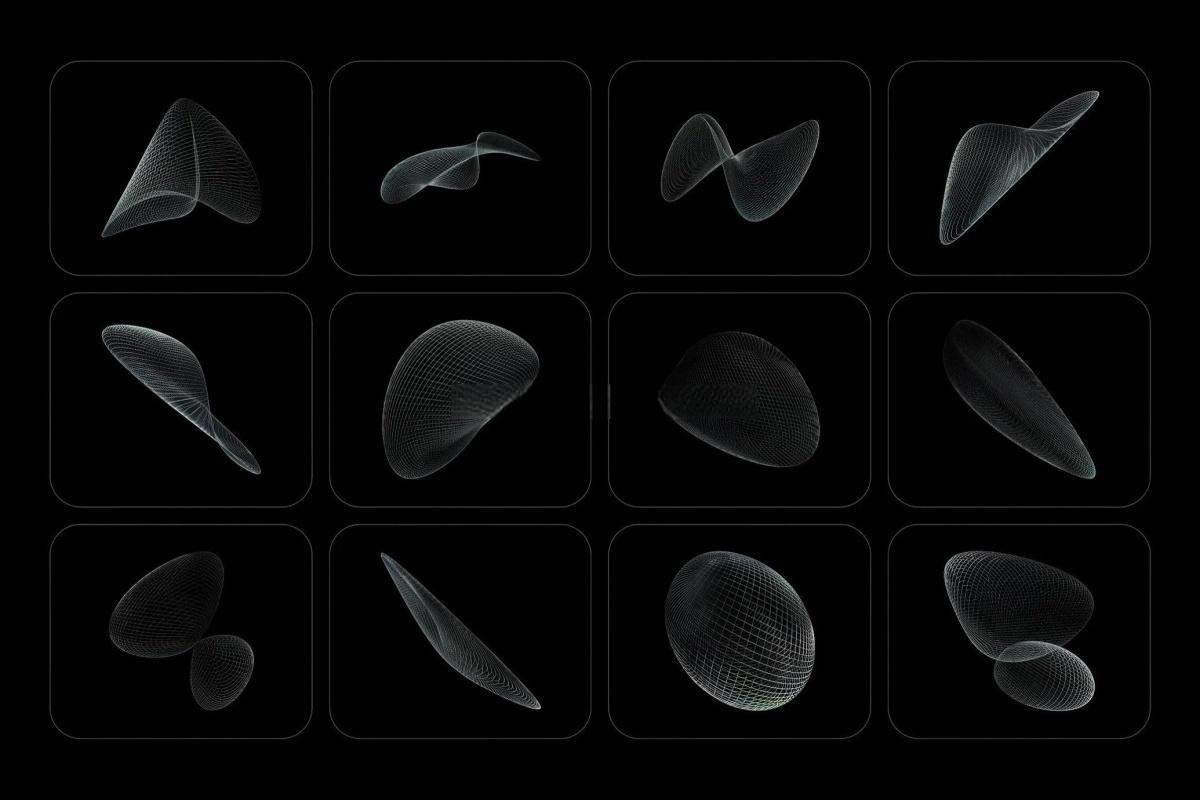 73个混沌抽象未来科幻光泽网状金属镀铬效果3D艺术线框PNG免抠素材 3D Chrome Wireframes（13039）