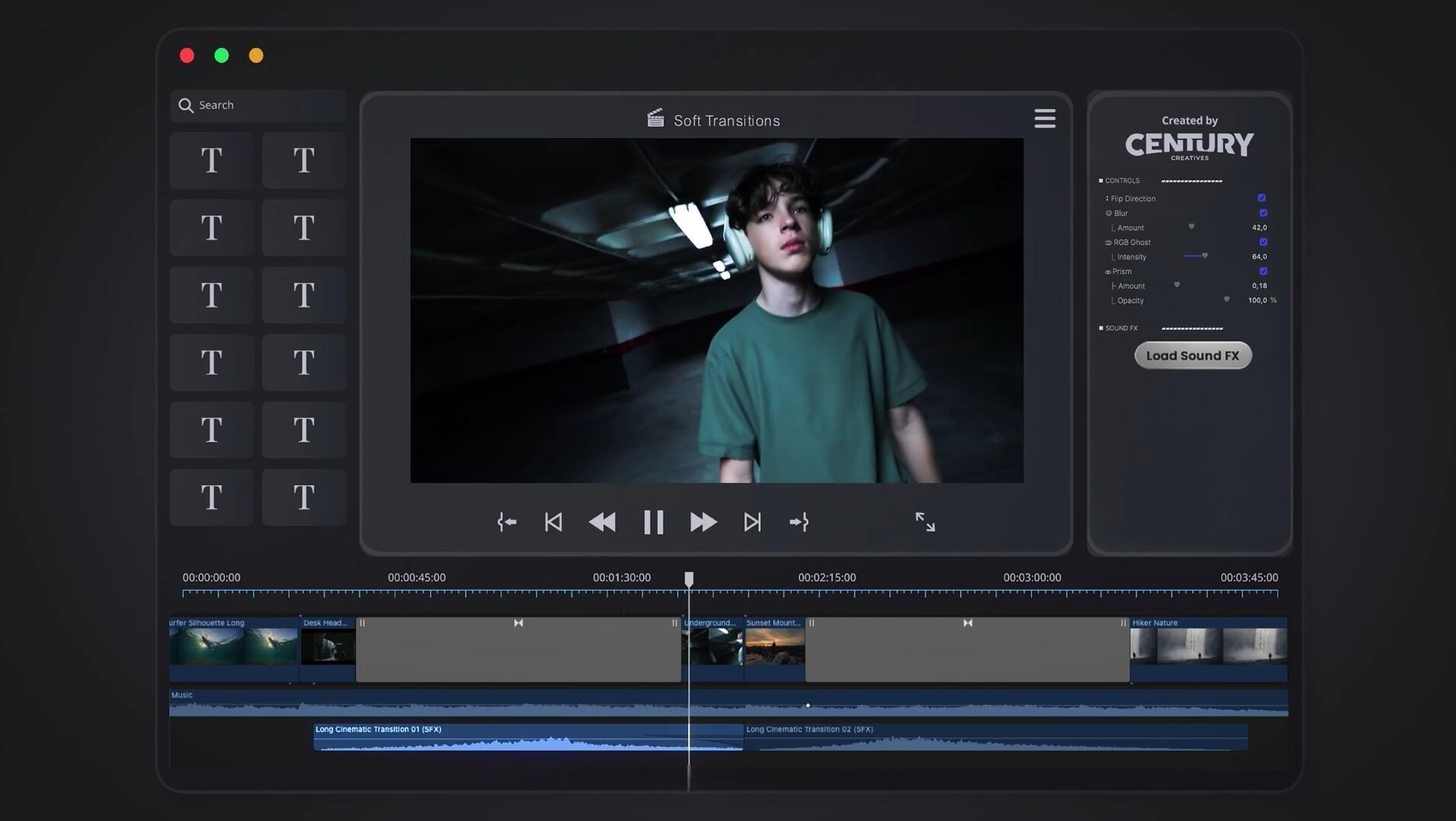 FCPX插件：26款经典电影短片剪辑淡入淡出画面平滑擦除转场过渡+音效 Soft Transitions（13316）