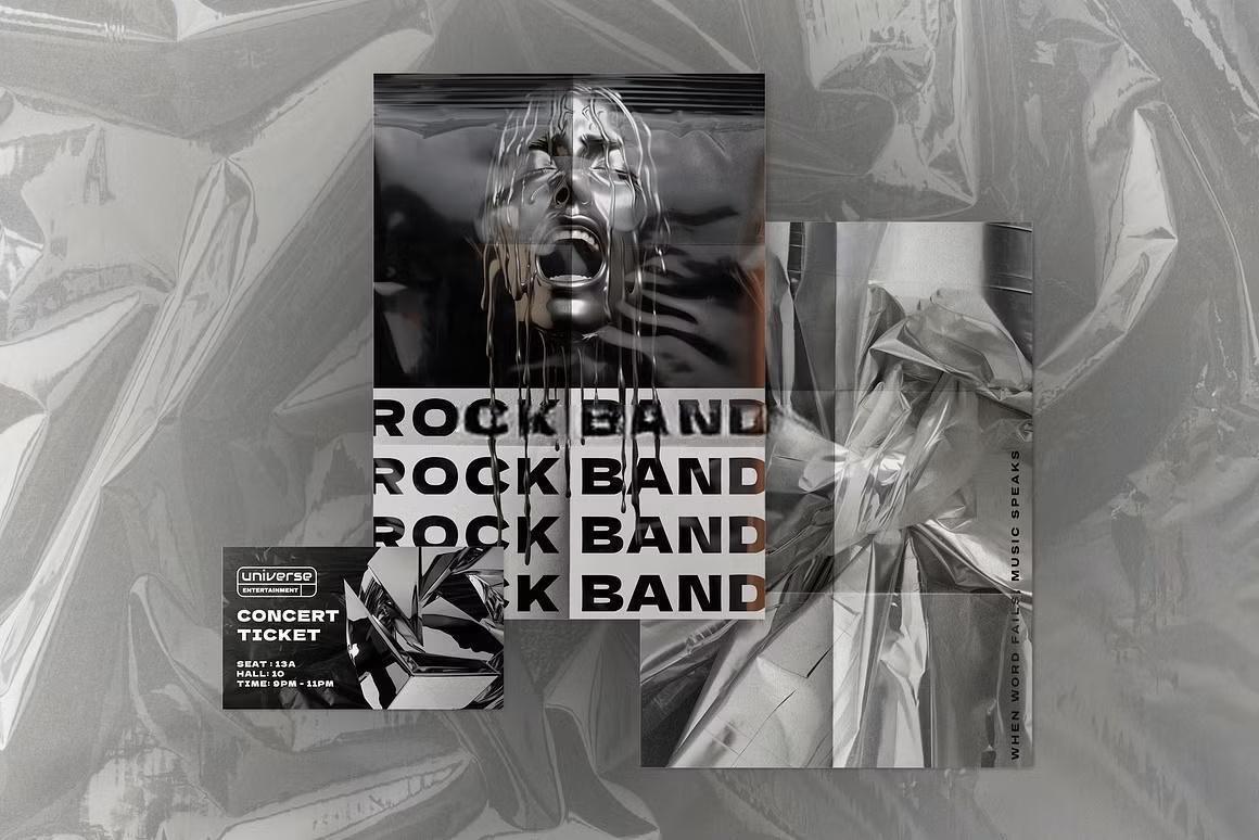 110个赛博未来主义科技金属镀铬抽象艺术背景肌理PNG元素拼贴剪贴画设计套装 Futuristic Mixed Media（13614）