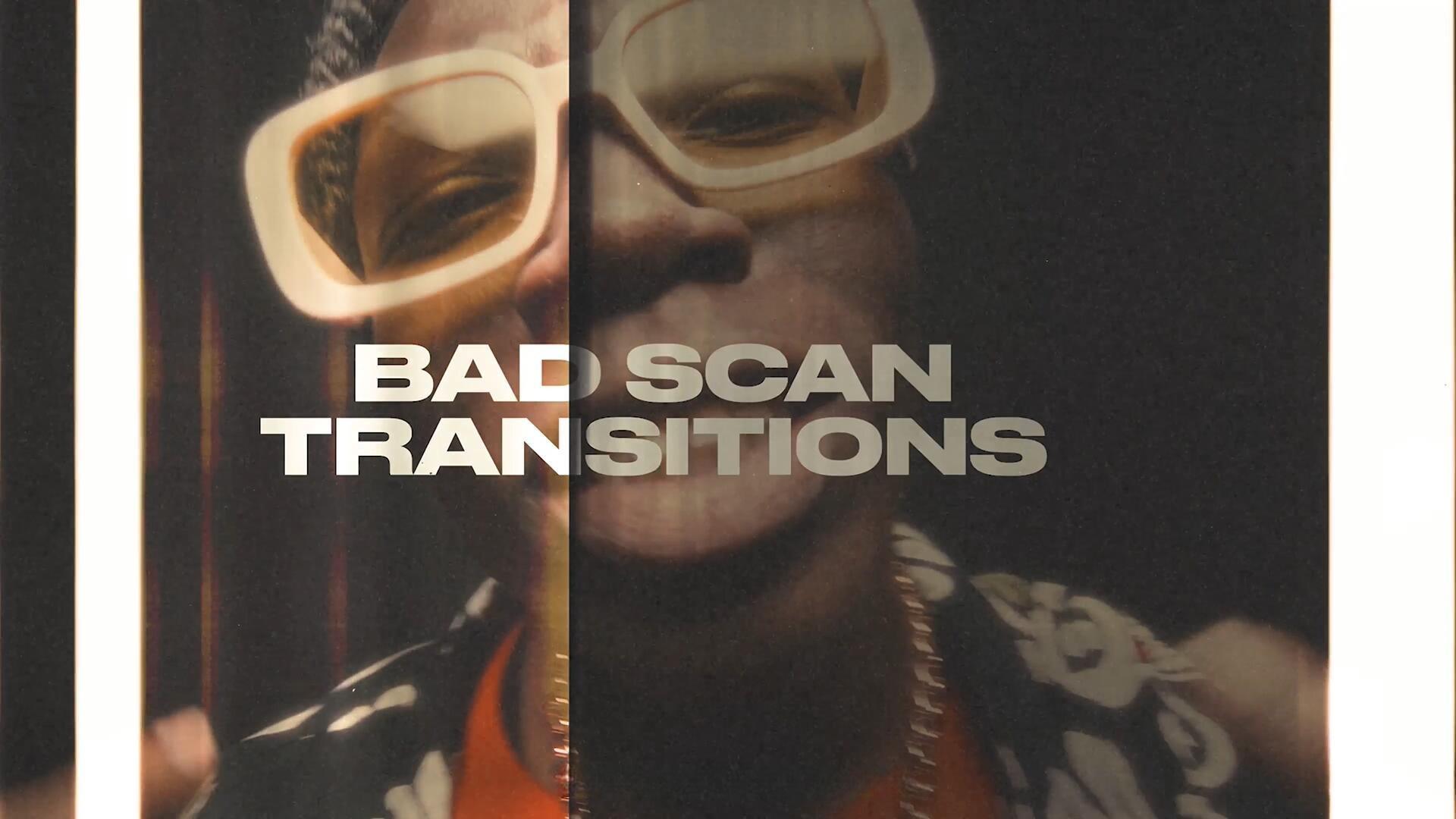 AE/PR模板：15个复古美学故障朦胧胶片打印扫描颗粒叠加视频无缝转场过渡（13309）