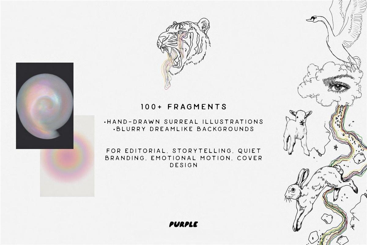 105个超现实手绘抽象艺术PNG动物人物剪影插画弥散光渐变JPG背景图片设计套装 Surreal Illustrations & Backgrounds（13191）