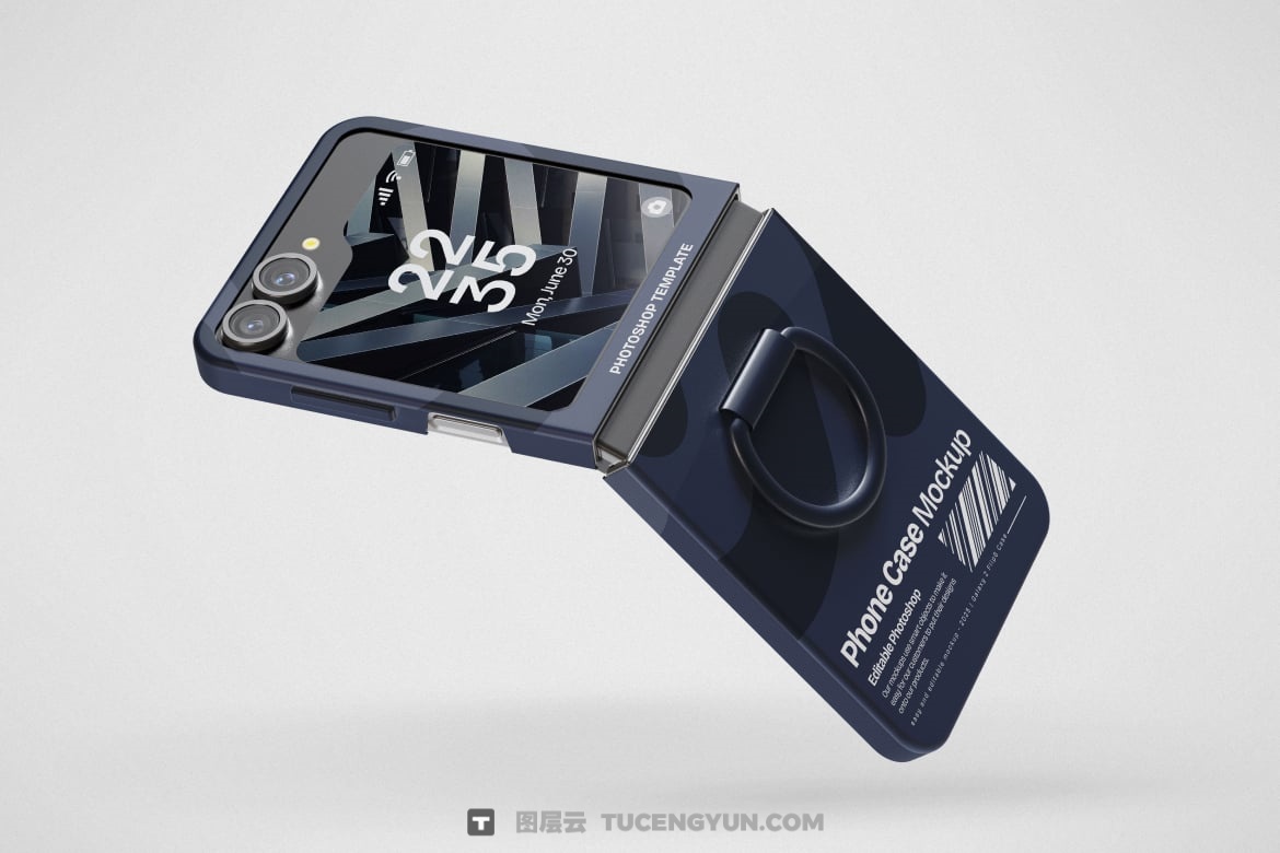 3个高分辨率极简可折叠智能手机屏幕UI设计展示PSD样机 Galaxy Z Flip 6 Phone Case Mockup（13356）