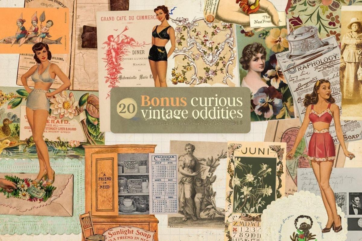 170个复古拼贴艺术磨损撕纸邮票菜单手写信件情书标签印刷书页PNG免扣背景设计元素 Vintage Ephemera Paper Pack（13043）