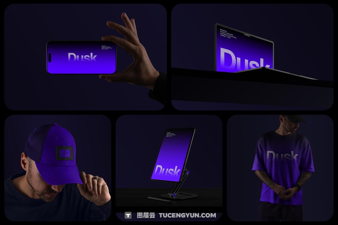 23款现代极简档案夹名片书籍T恤手提袋帆布袋手机Mac笔记本电脑平板品牌VI设计作品展示PSD样机套装 Dusk Branding Mockups Kit（13390）