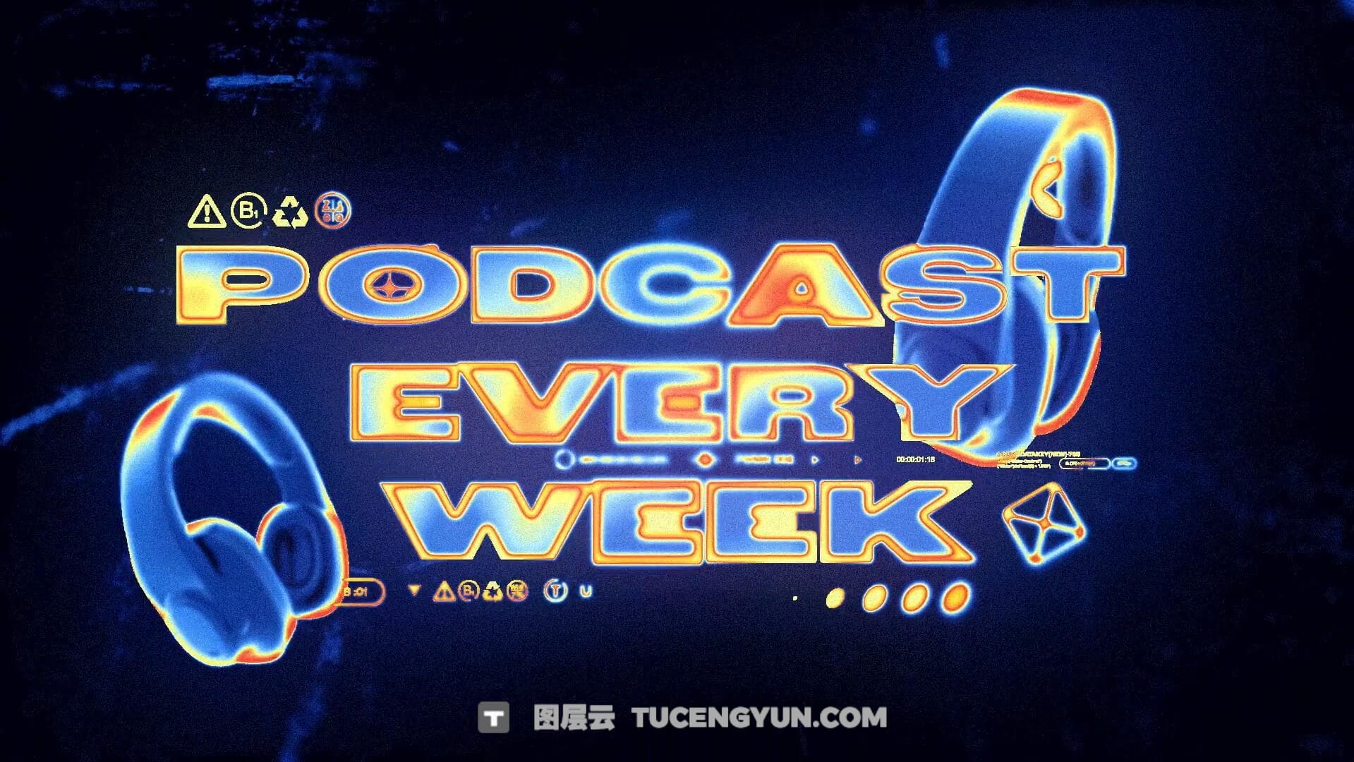 AE模板：复古迷幻渐变热成像扫描故障文字标题排版动画（13435）