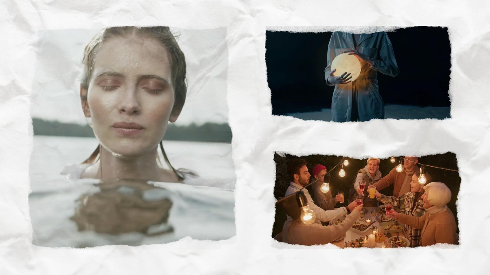 PR模板：创意纸质风格多画面网格分屏动态组合照片视频展示效果（13216）