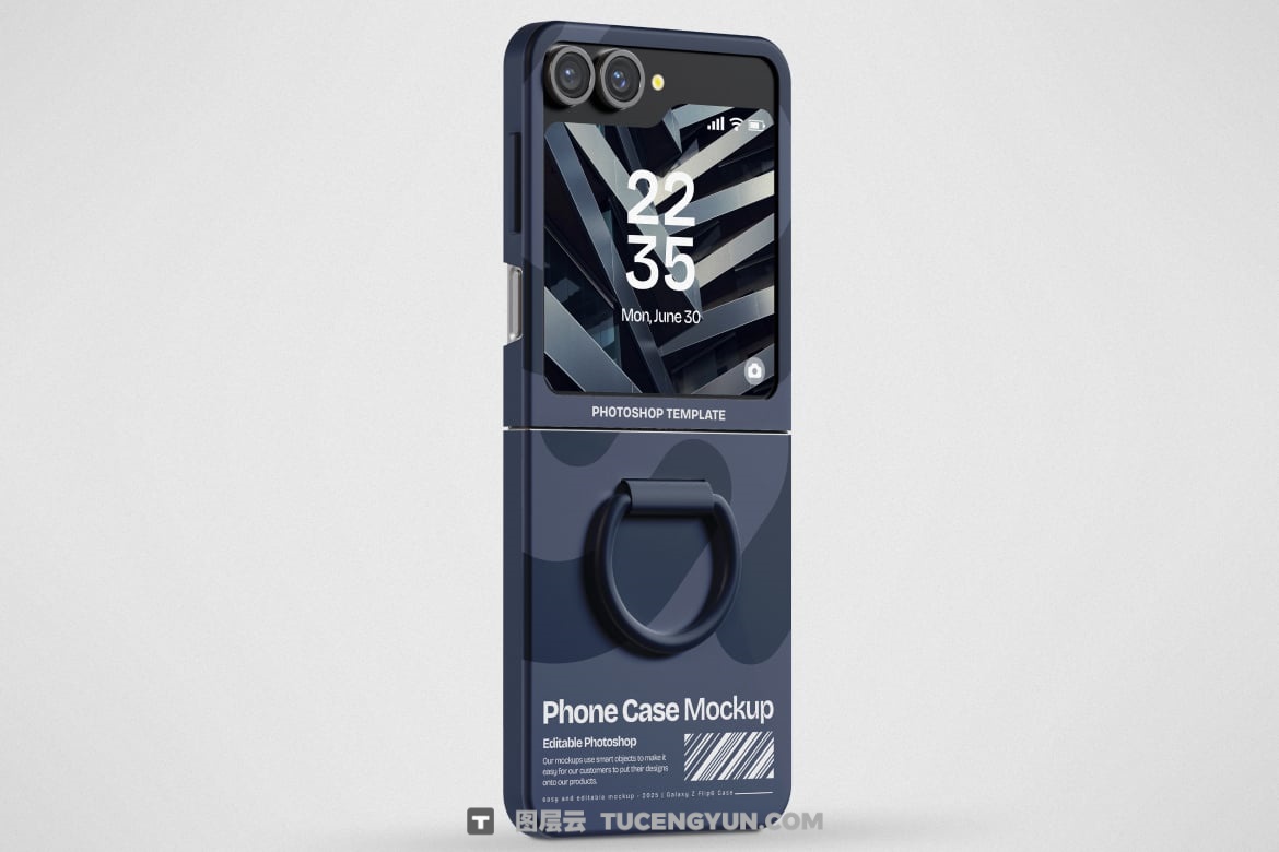 3个高分辨率极简可折叠智能手机屏幕UI设计展示PSD样机 Galaxy Z Flip 6 Phone Case Mockup（13356）