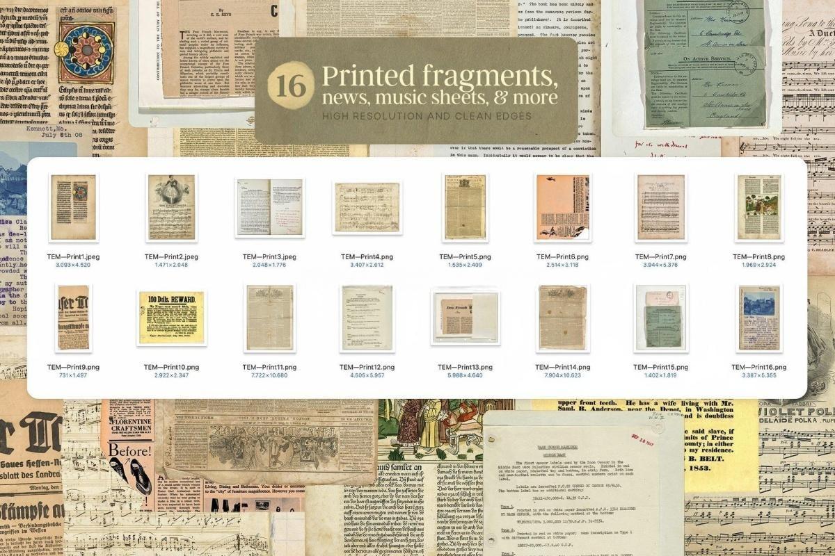 170个复古拼贴艺术磨损撕纸邮票菜单手写信件情书标签印刷书页PNG免扣背景设计元素 Vintage Ephemera Paper Pack（13043）