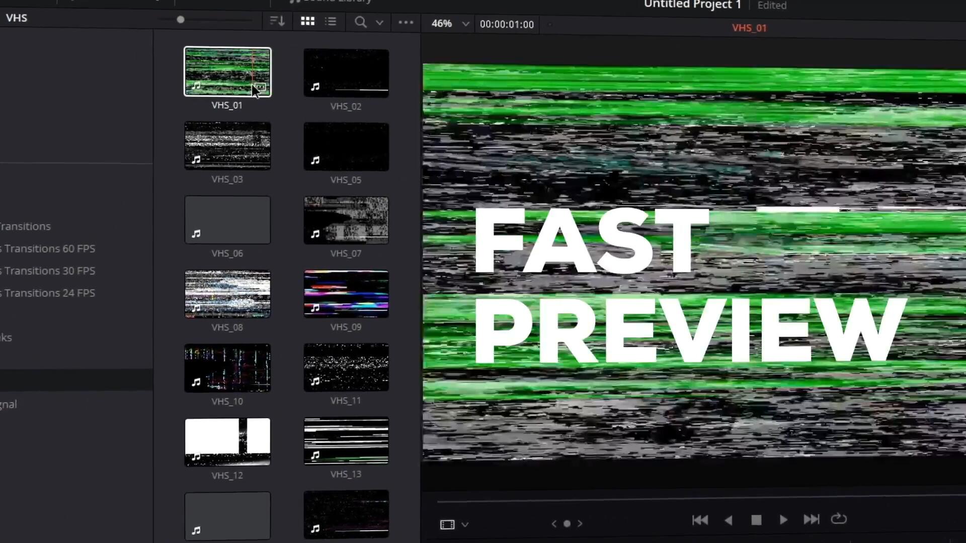 达芬奇模板/预设：1600个毛刺全景滚动漏光偏移变焦转场+转场音效+LUT（8818）